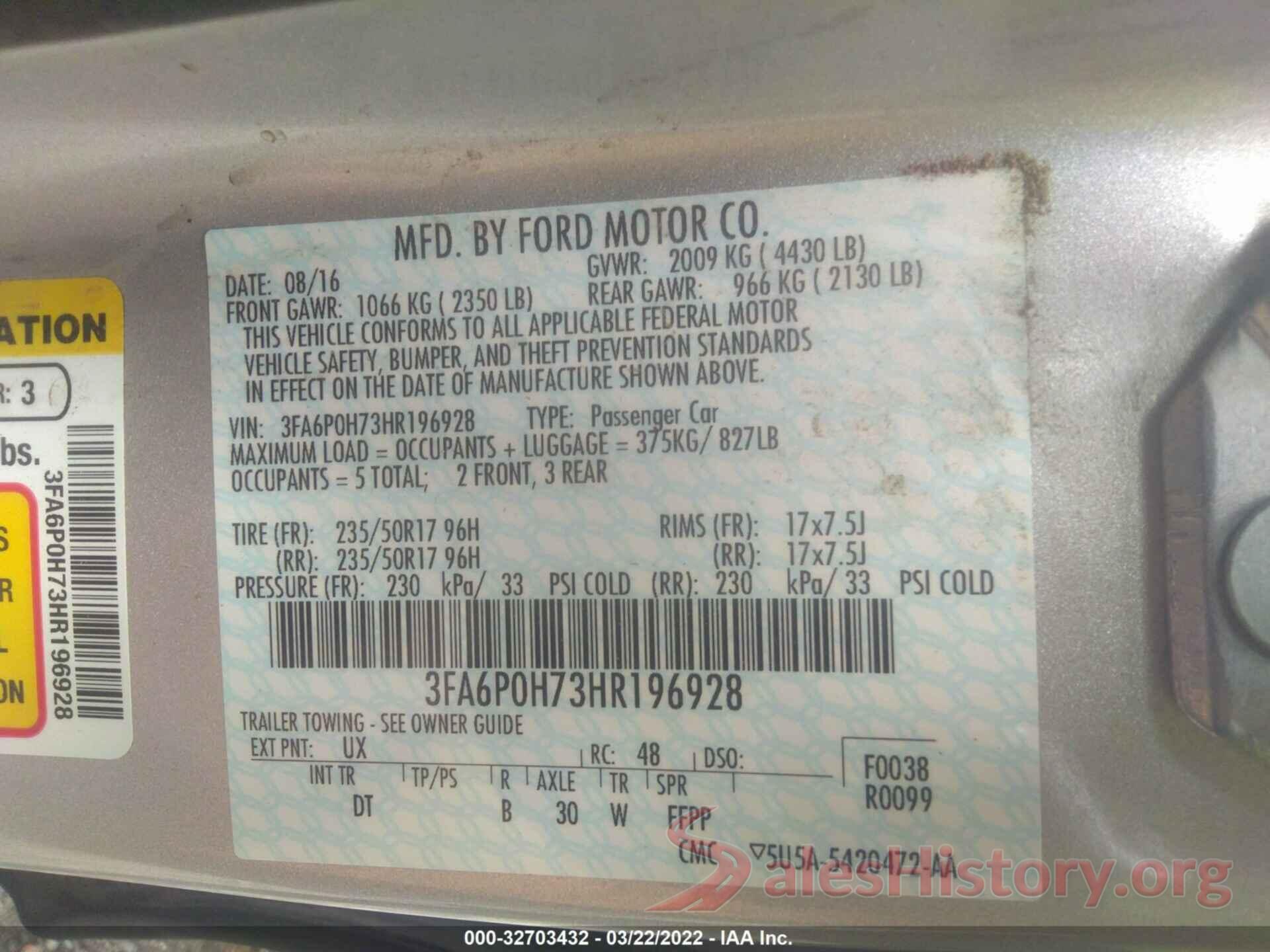 3FA6P0H73HR196928 2017 FORD FUSION