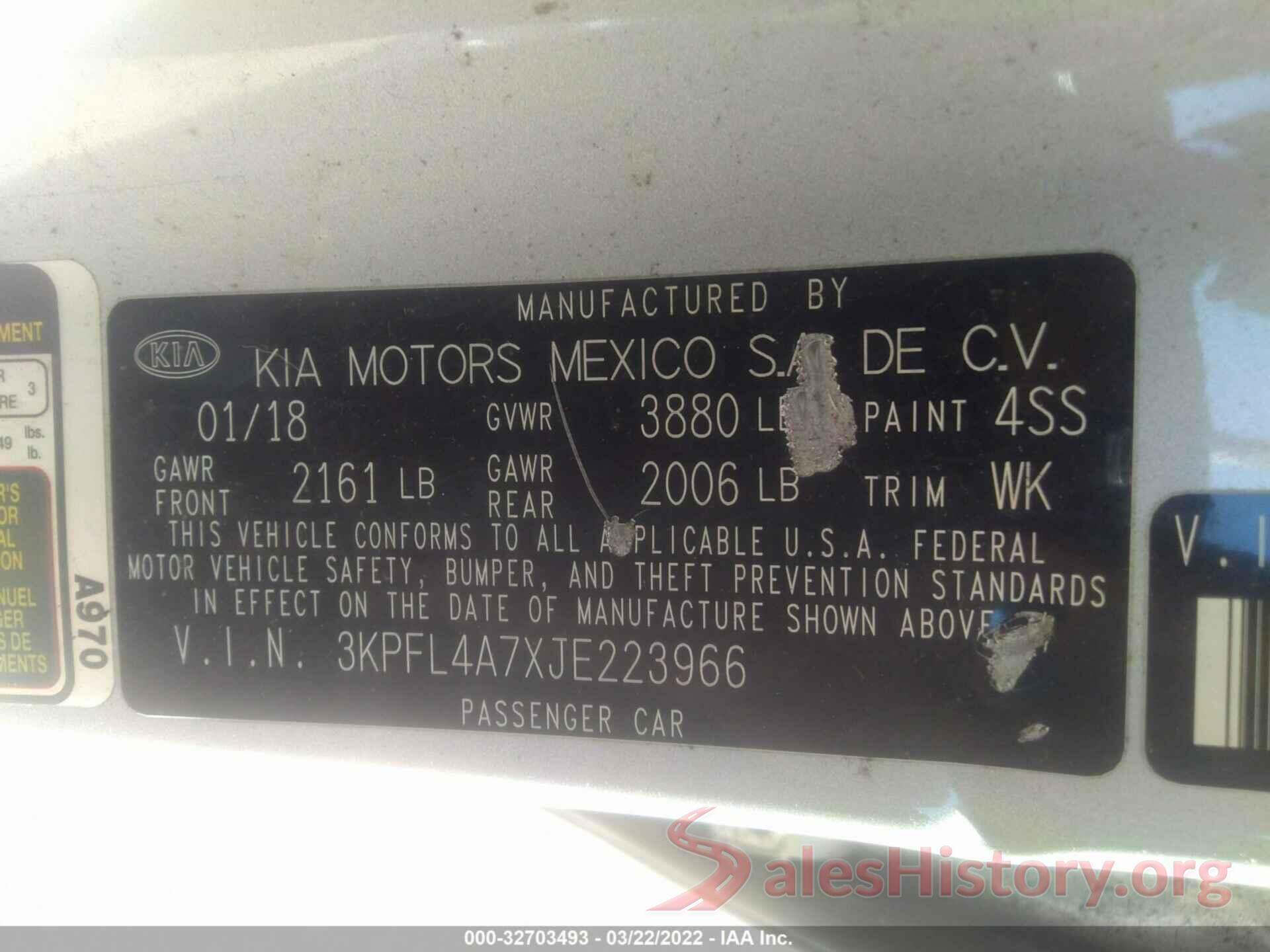 3KPFL4A7XJE223966 2018 KIA FORTE