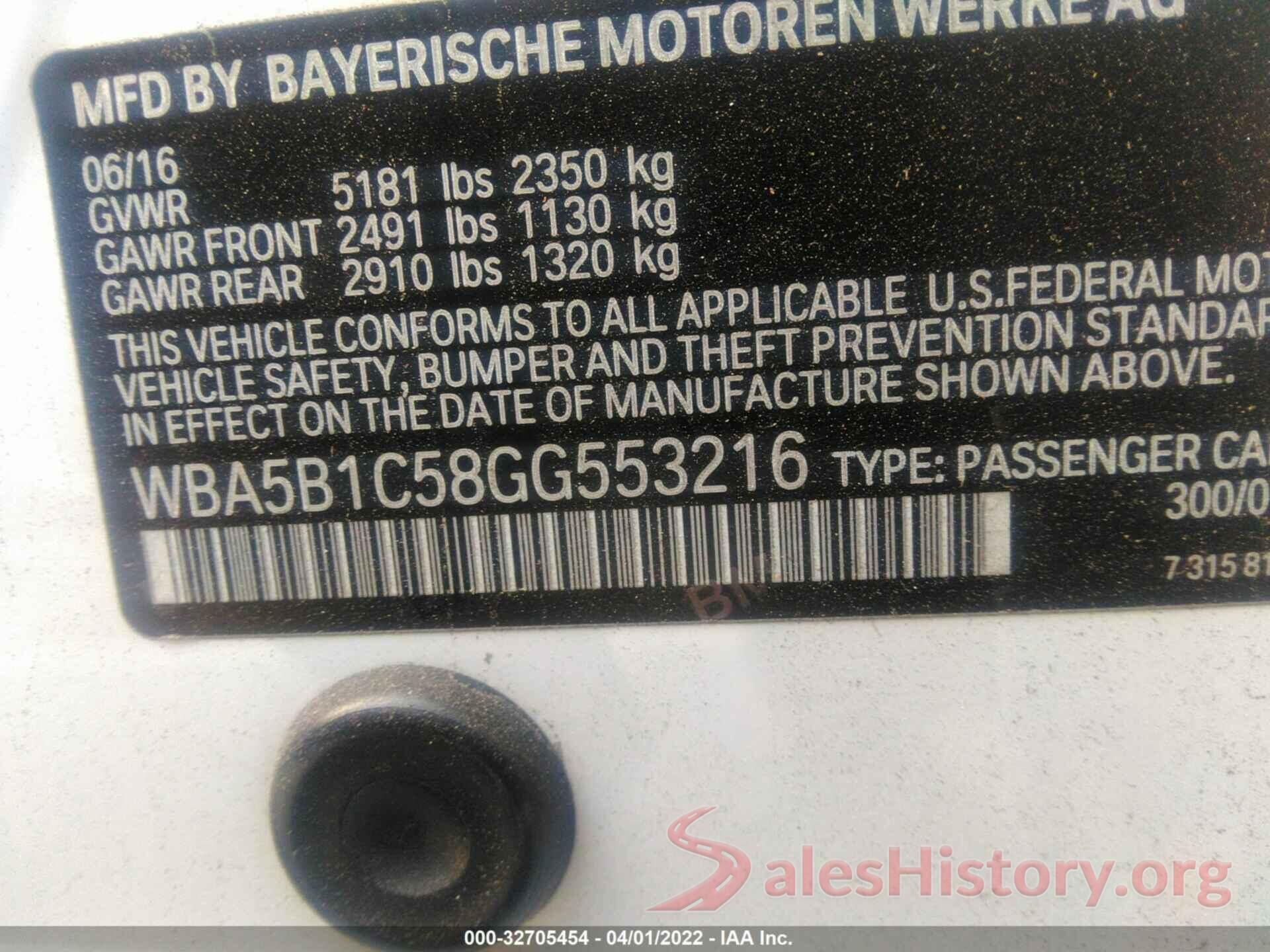 WBA5B1C58GG553216 2016 BMW 5 SERIES