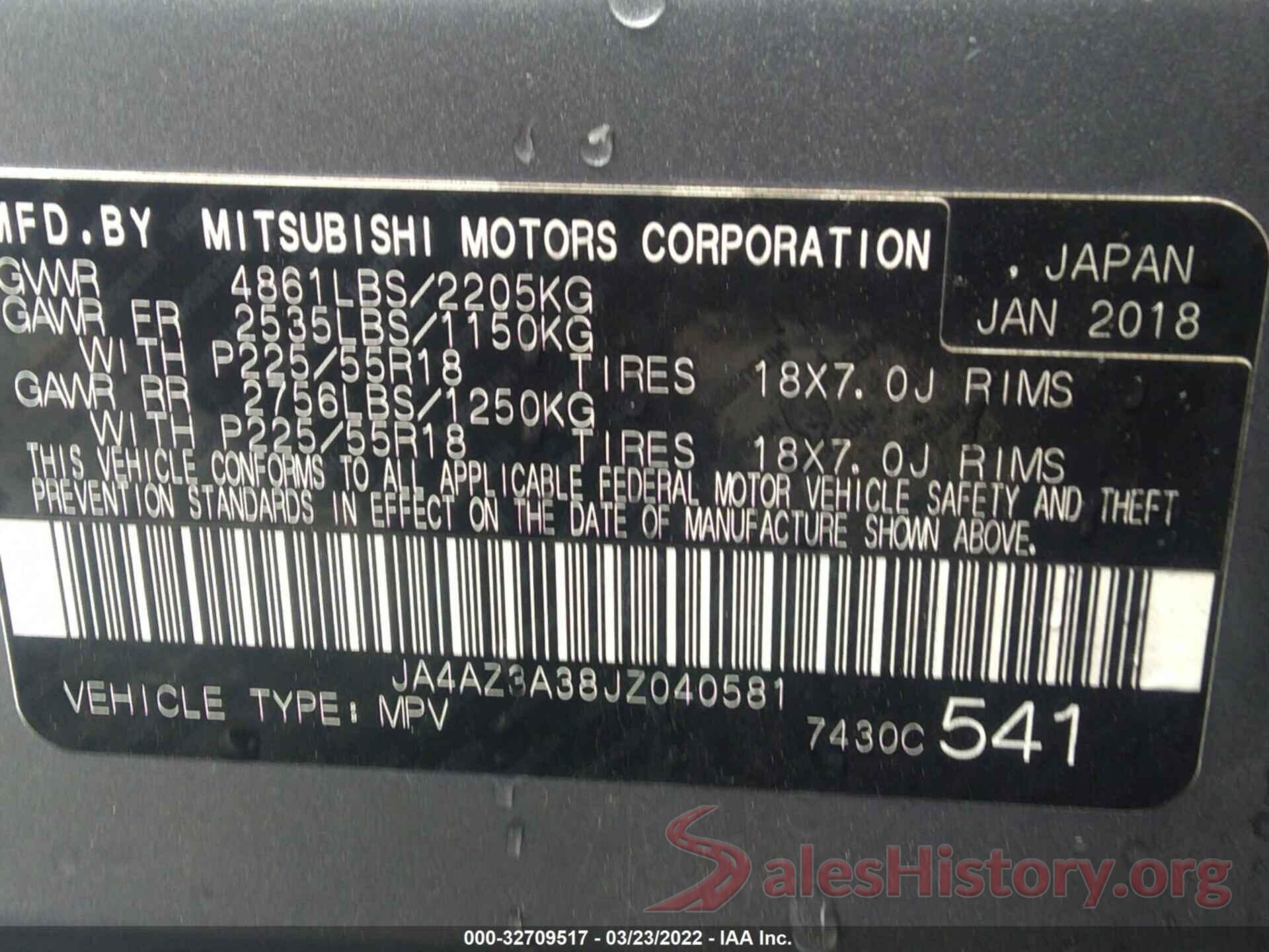 JA4AZ3A38JZ040581 2018 MITSUBISHI OUTLANDER