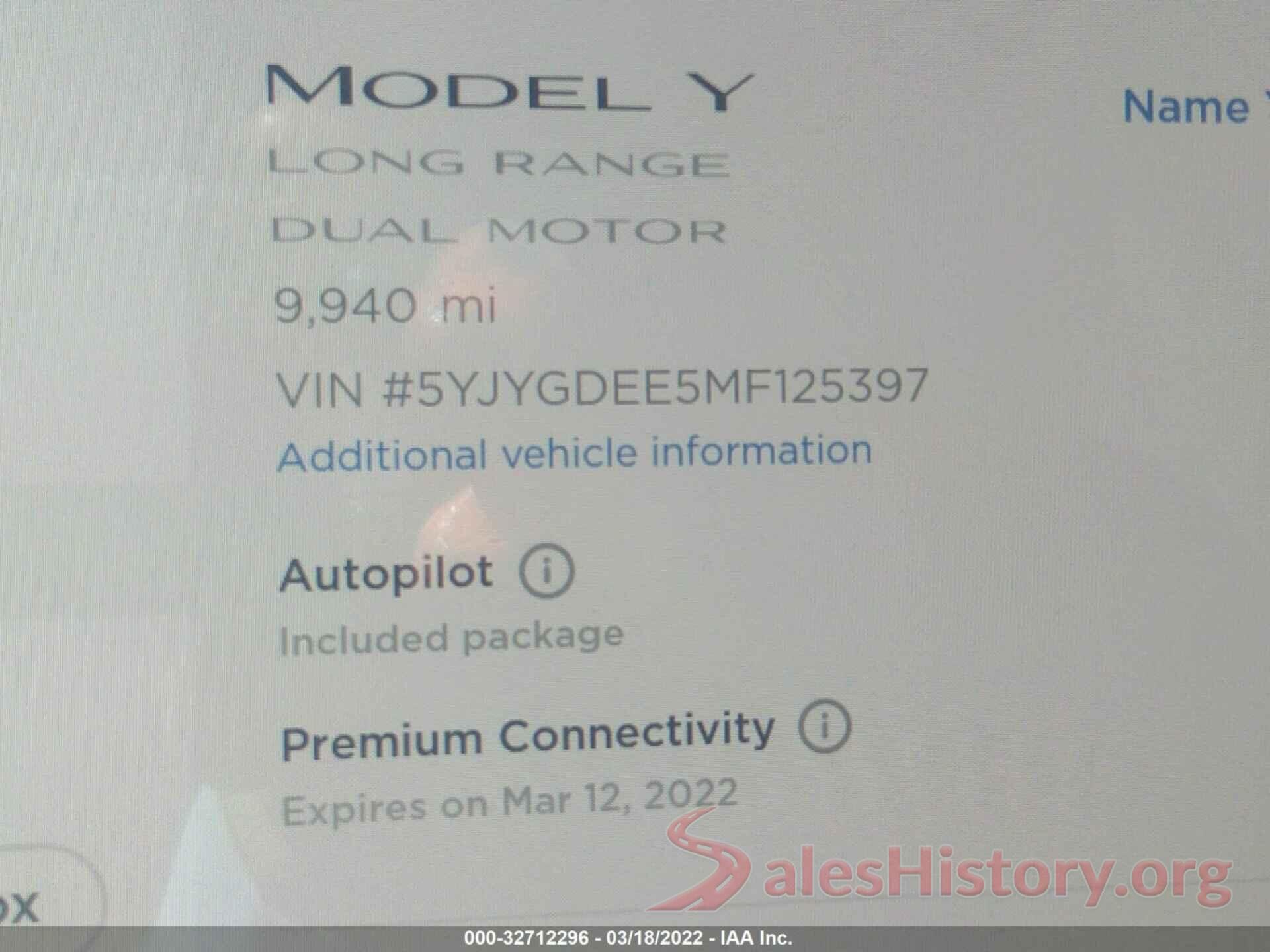 5YJYGDEE5MF125397 2021 TESLA MODEL Y