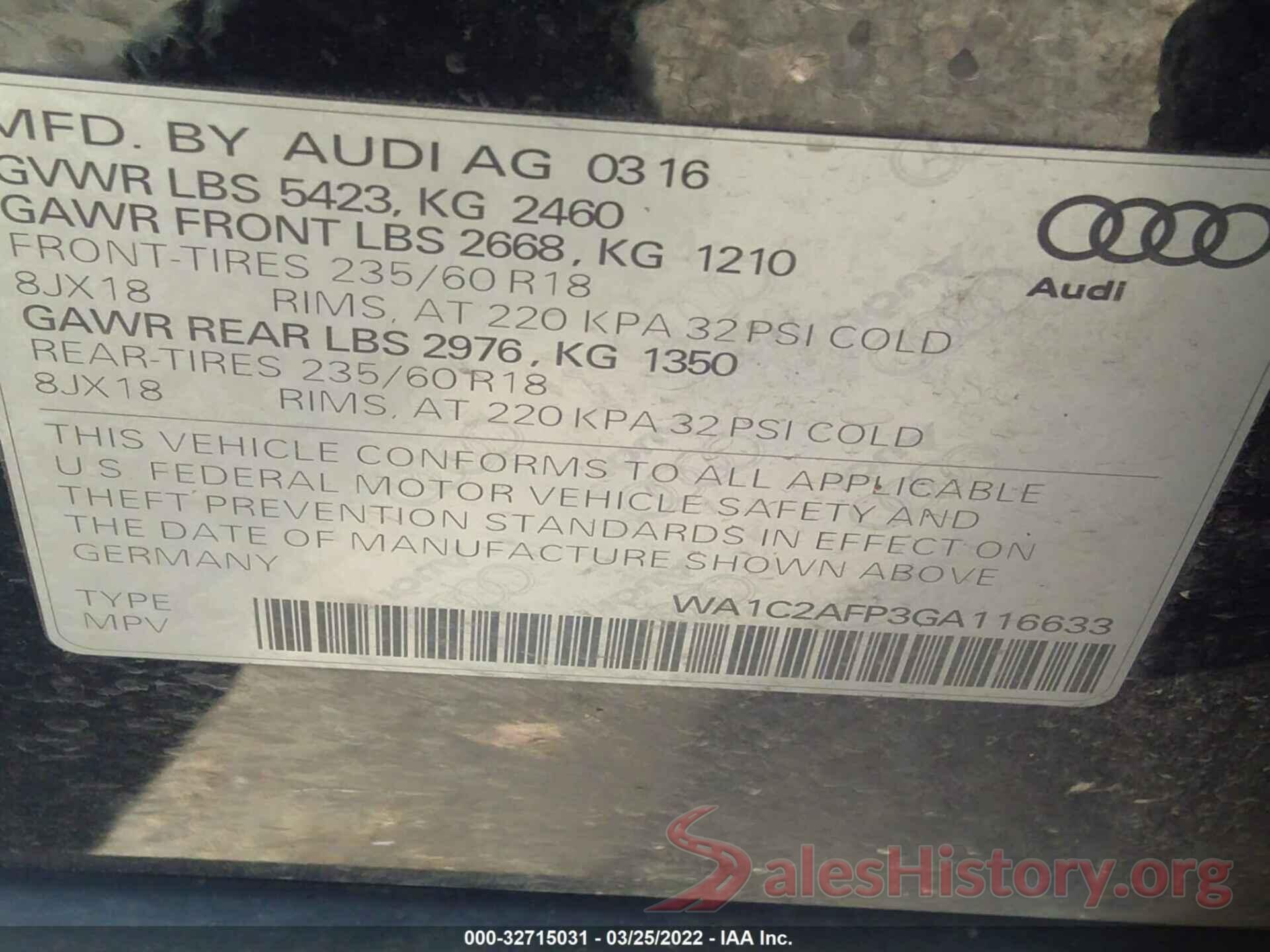 WA1C2AFP3GA116633 2016 AUDI Q5