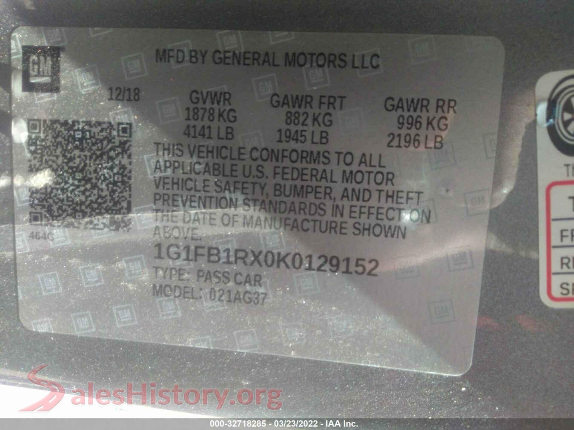 2019 CHEVROLET CAMARO VIN 1G1FB1RX0K0129152, engine bay
