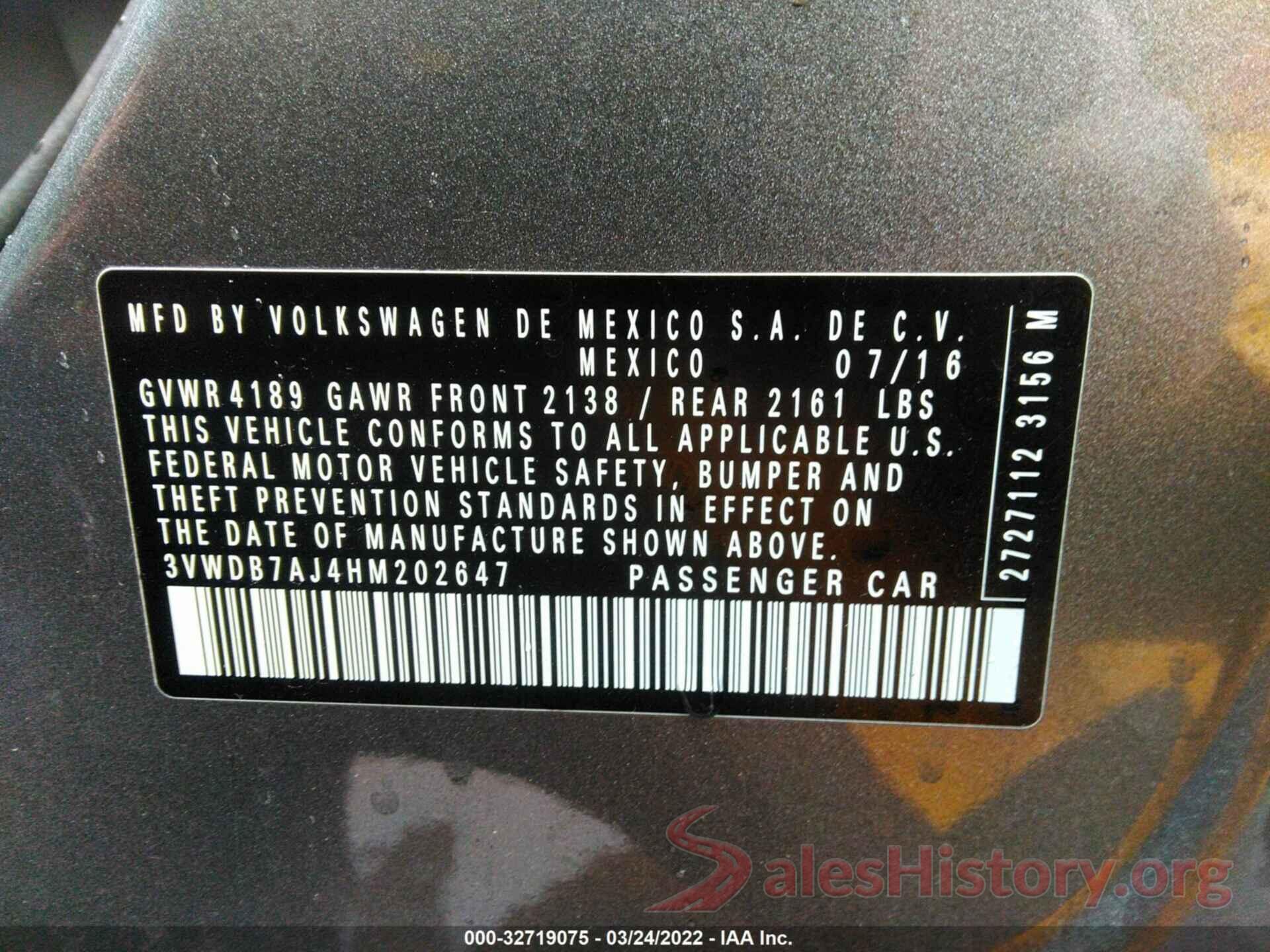 3VWDB7AJ4HM202647 2017 VOLKSWAGEN JETTA