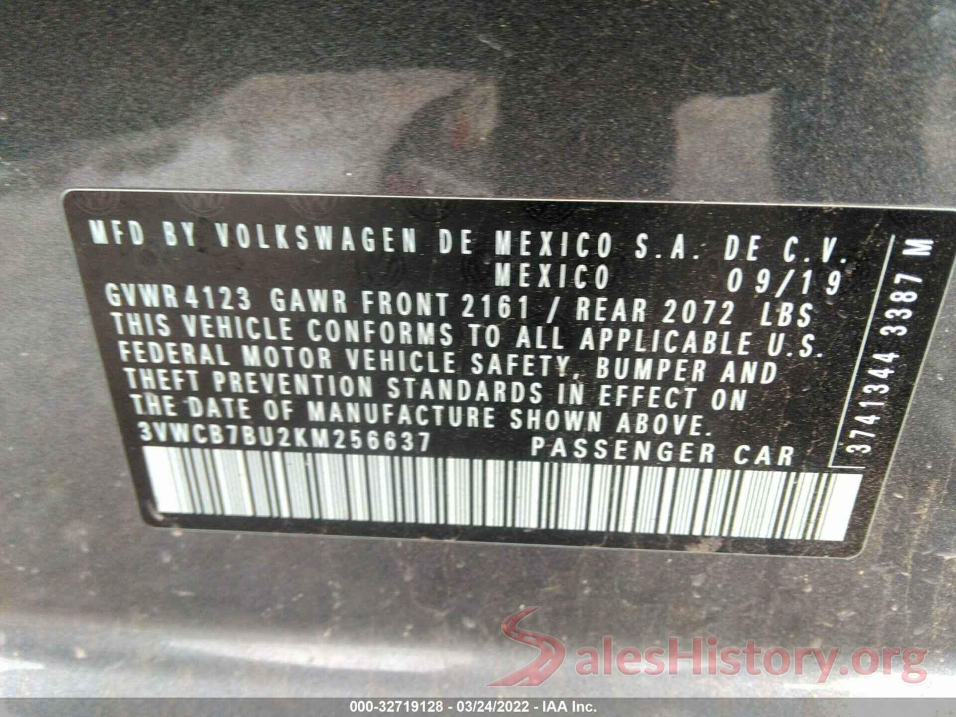 3VWCB7BU2KM256637 2019 VOLKSWAGEN JETTA