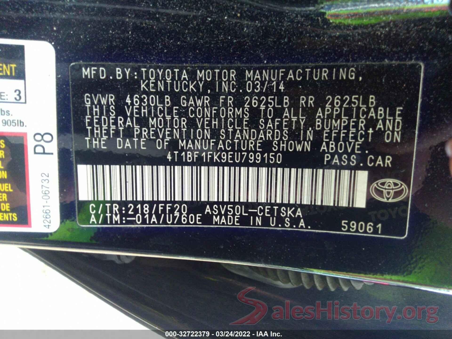 4T1BF1FK9EU799150 2014 TOYOTA CAMRY