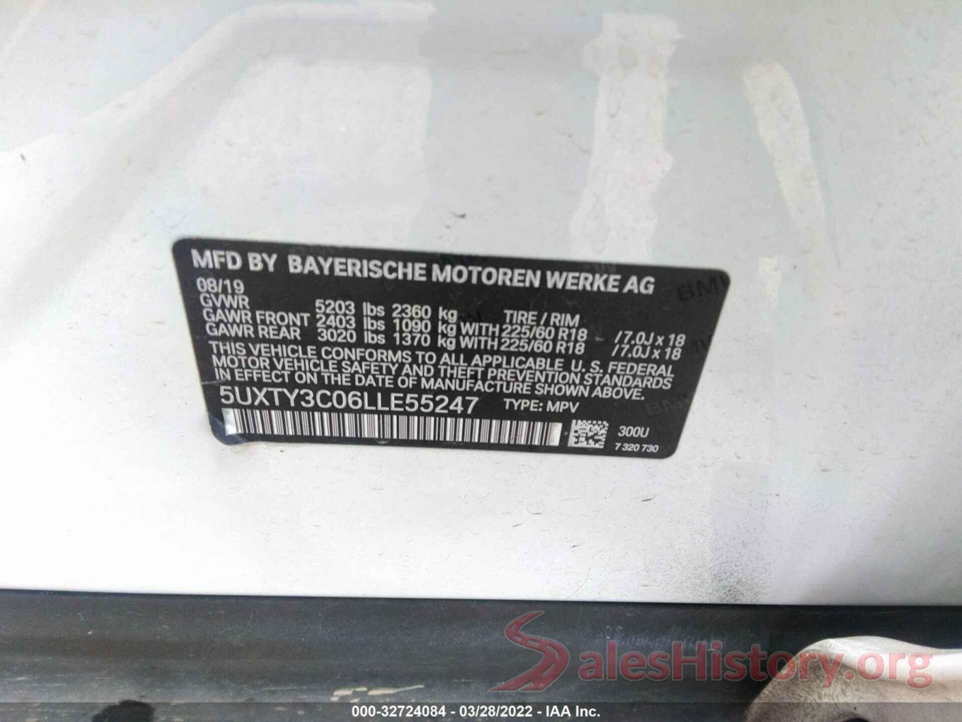 5UXTY3C06LLE55247 2020 BMW X3