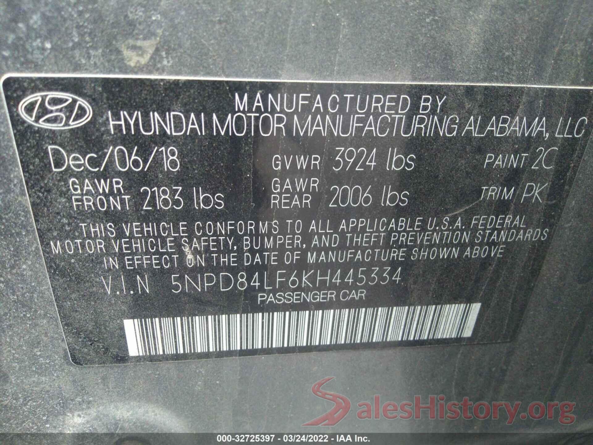 5NPD84LF6KH445334 2019 HYUNDAI ELANTRA