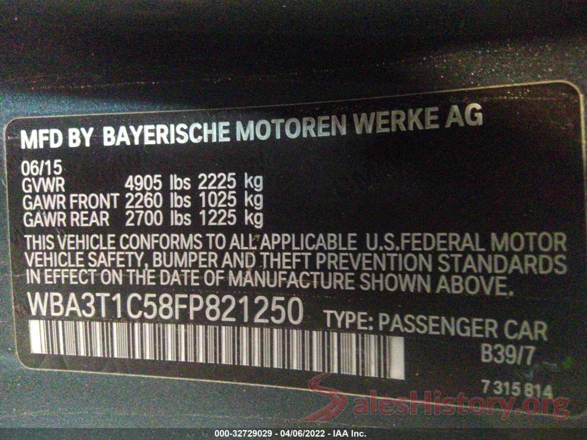 WBA3T1C58FP821250 2015 BMW 4 SERIES