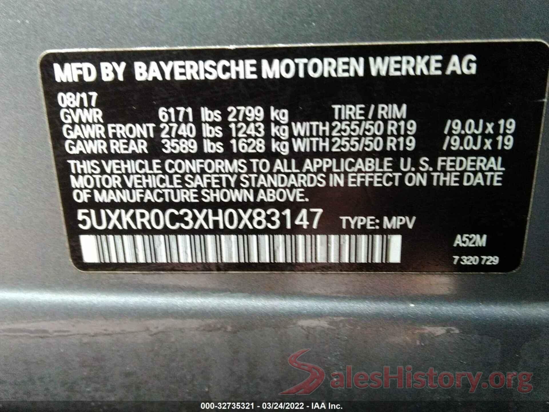 5UXKR0C3XH0X83147 2017 BMW X5