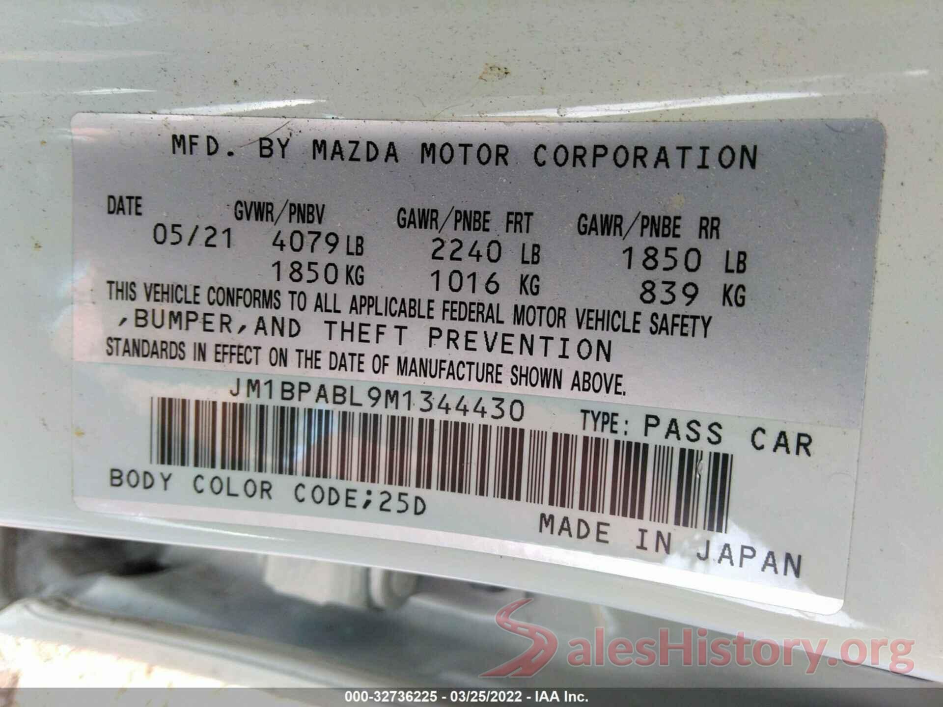 JM1BPABL9M1344430 2021 MAZDA MAZDA3 SEDAN