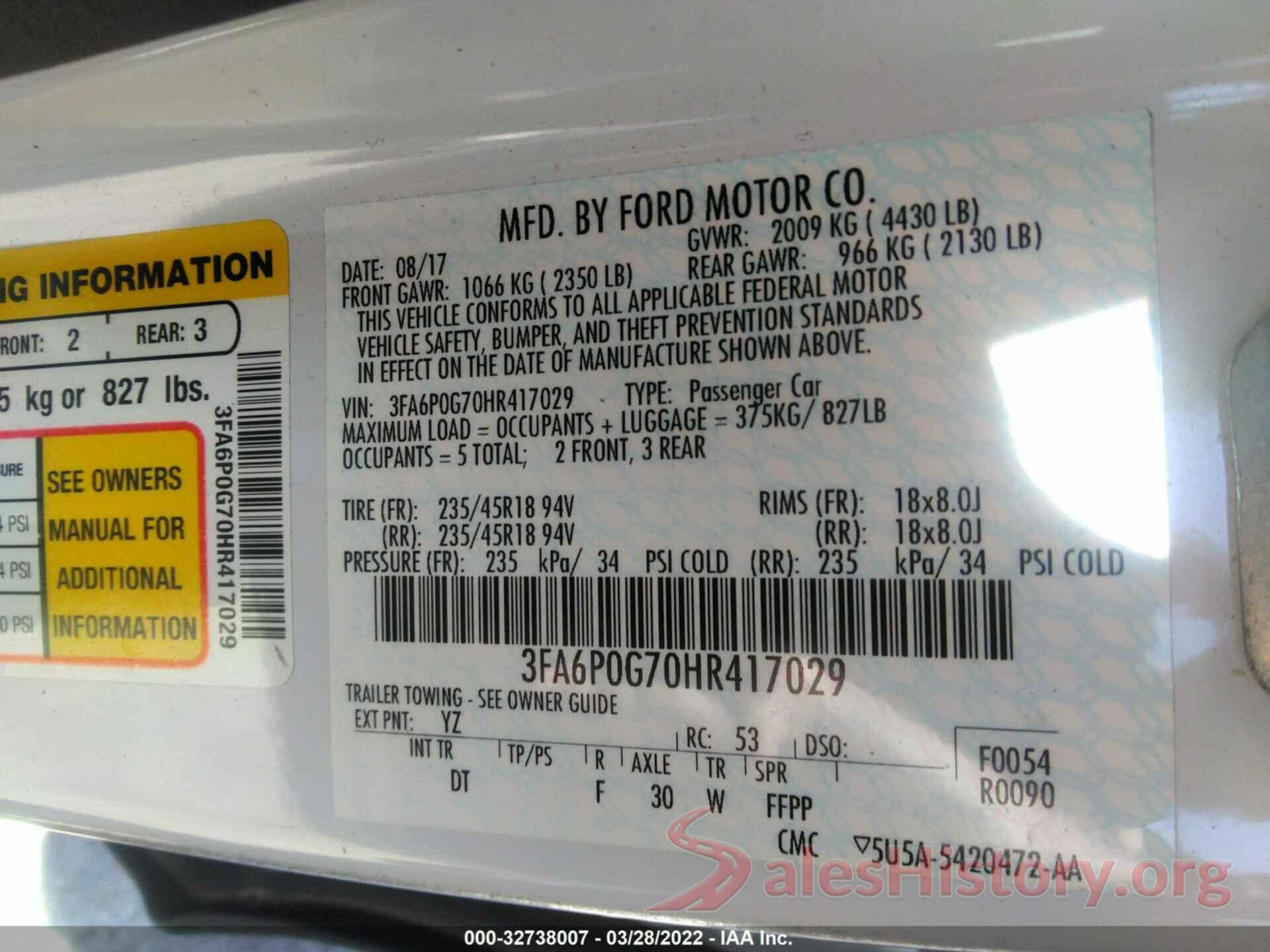 3FA6P0G70HR417029 2017 FORD FUSION