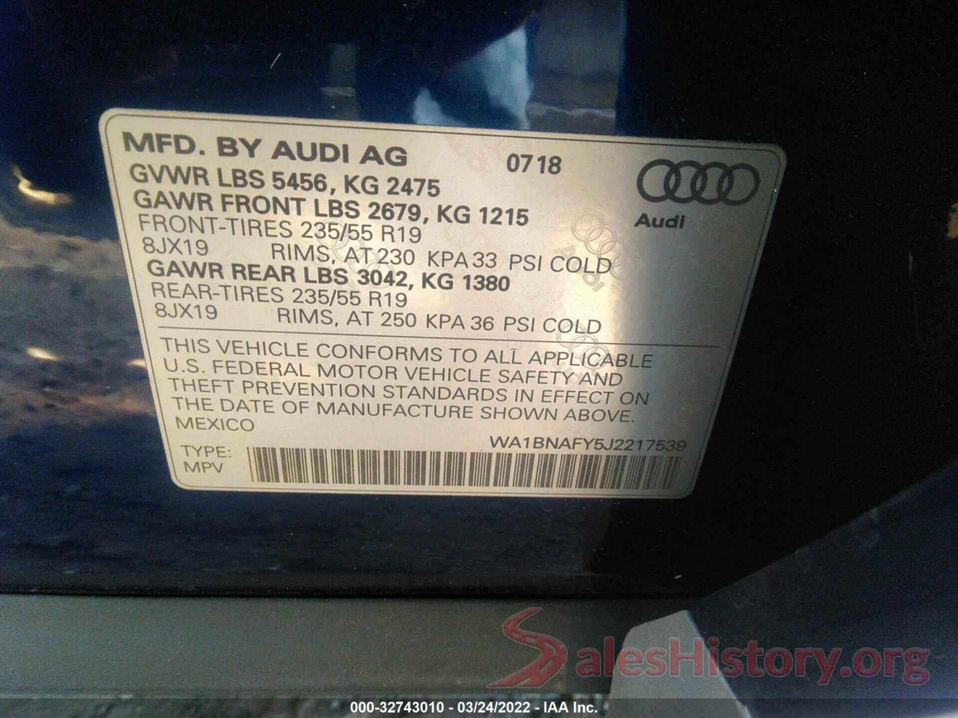 WA1BNAFY5J2217539 2018 AUDI Q5