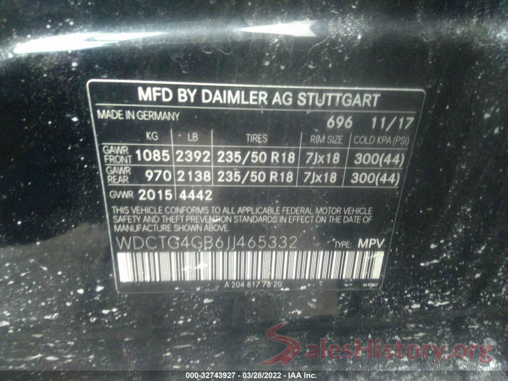 WDCTG4GB6JJ465332 2018 MERCEDES-BENZ GLA