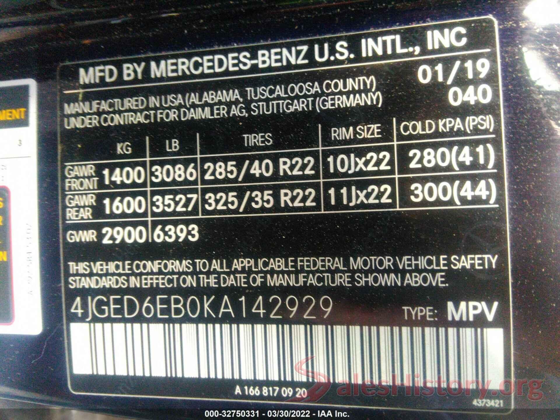 4JGED6EB0KA142929 2019 MERCEDES-BENZ GLE