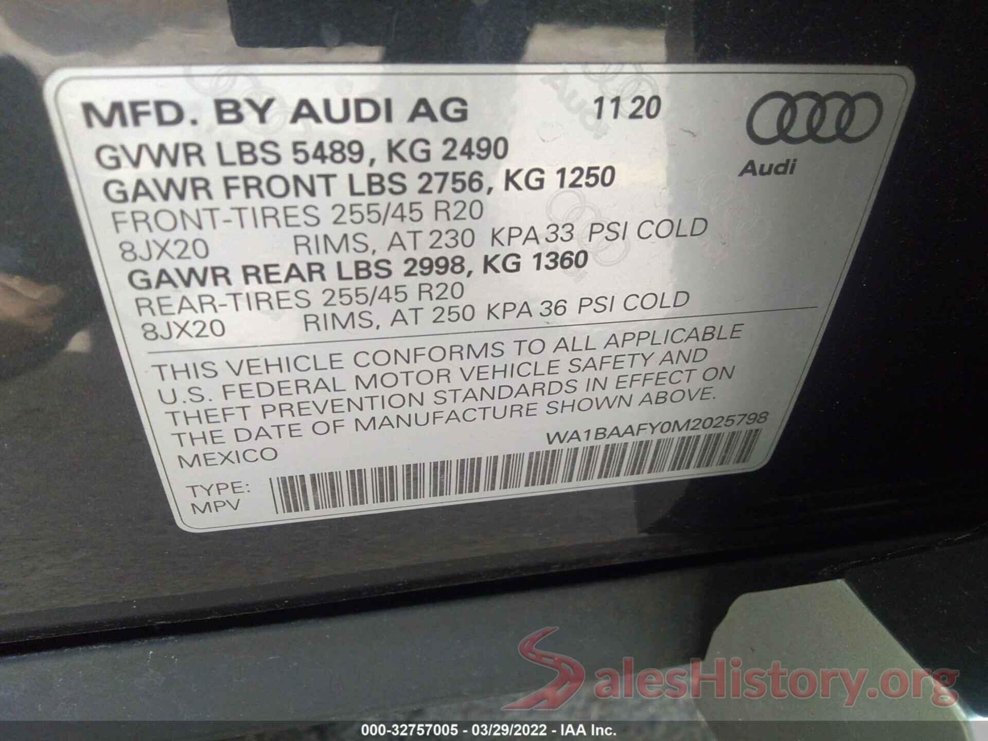 WA1BAAFY0M2025798 2021 AUDI Q5