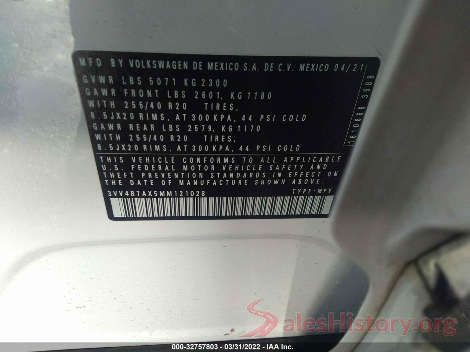 3VV4B7AX5MM121028 2021 VOLKSWAGEN TIGUAN