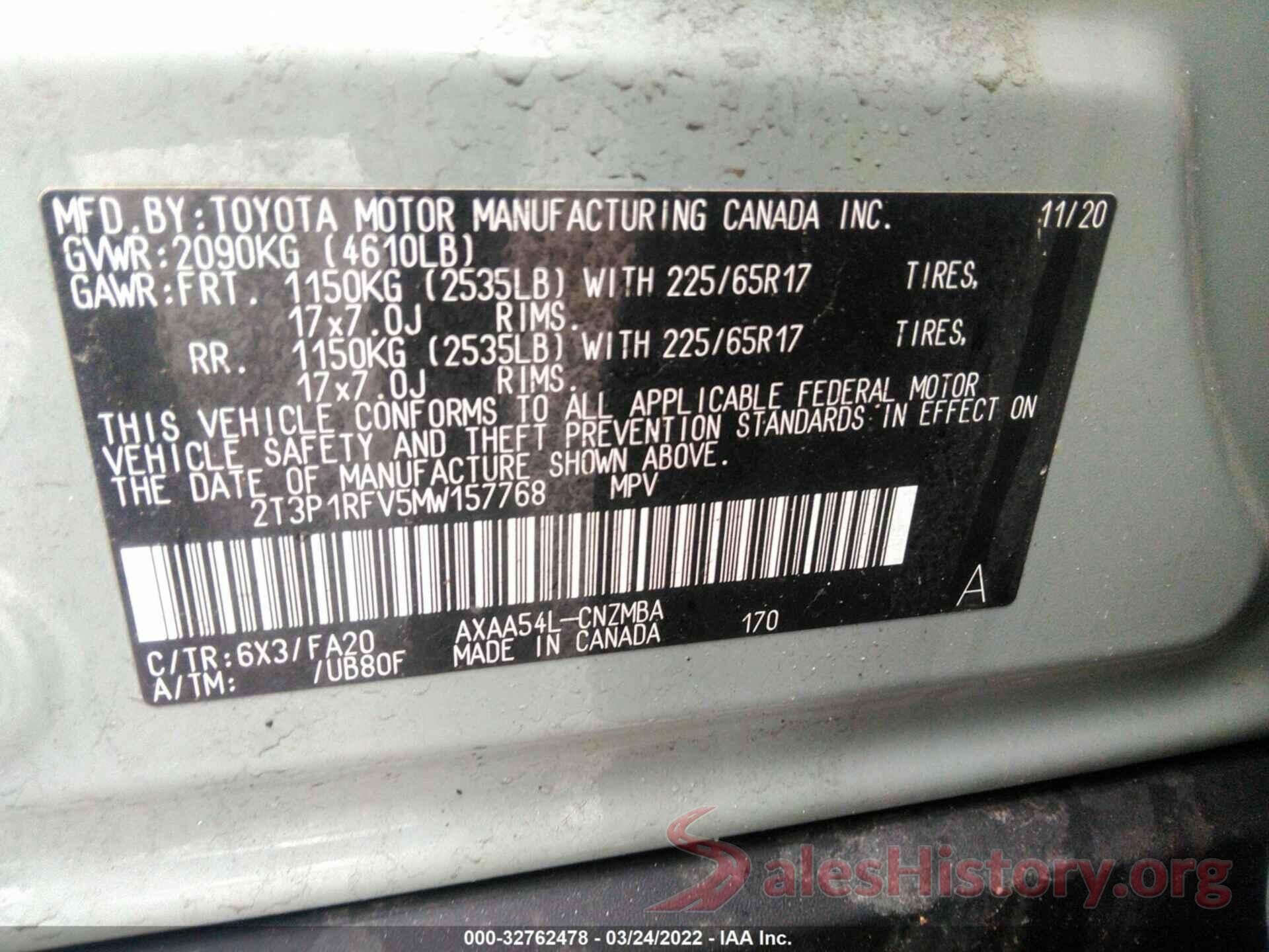 2T3P1RFV5MW157768 2021 TOYOTA RAV4