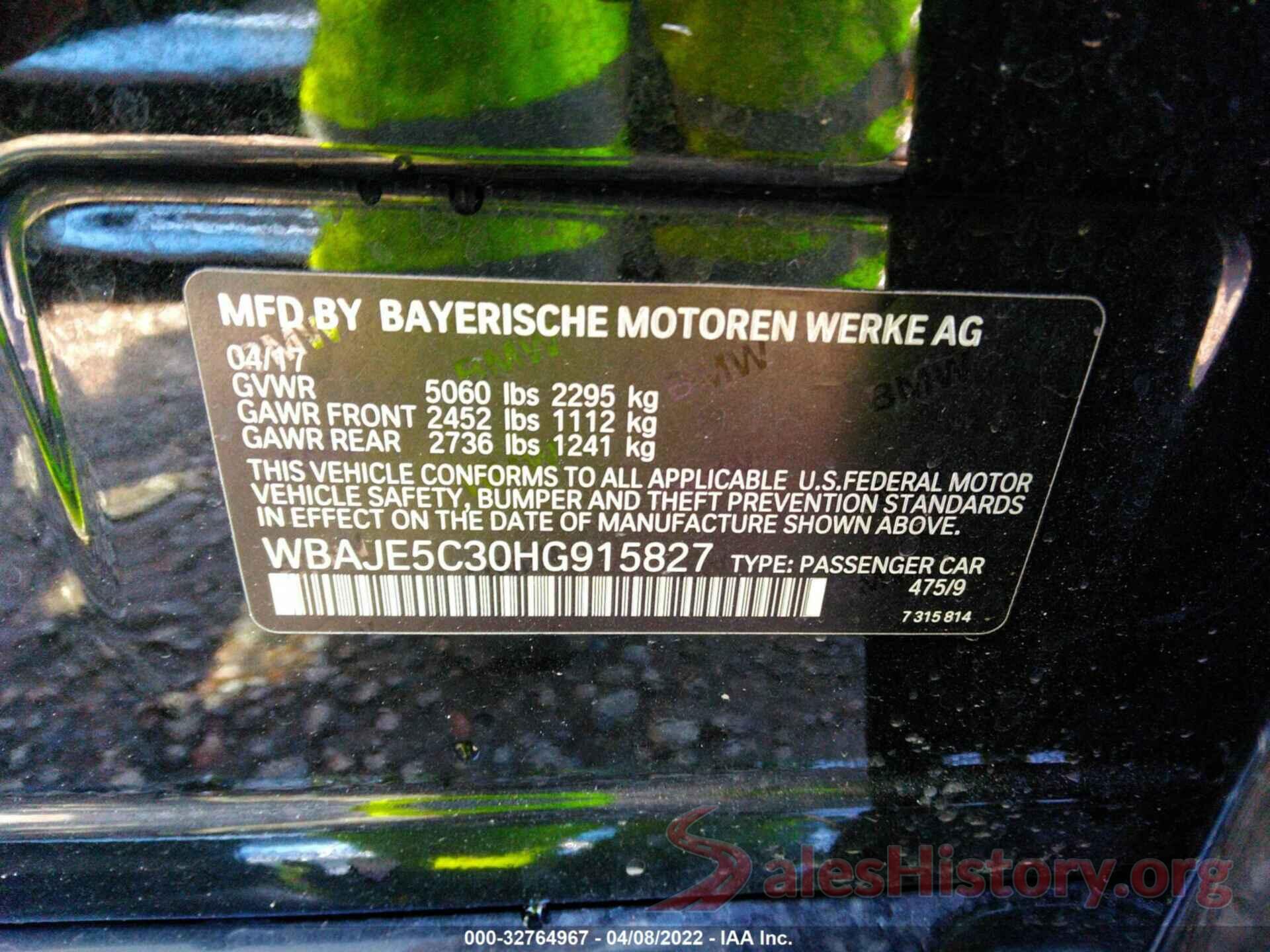 WBAJE5C30HG915827 2017 BMW 5 SERIES