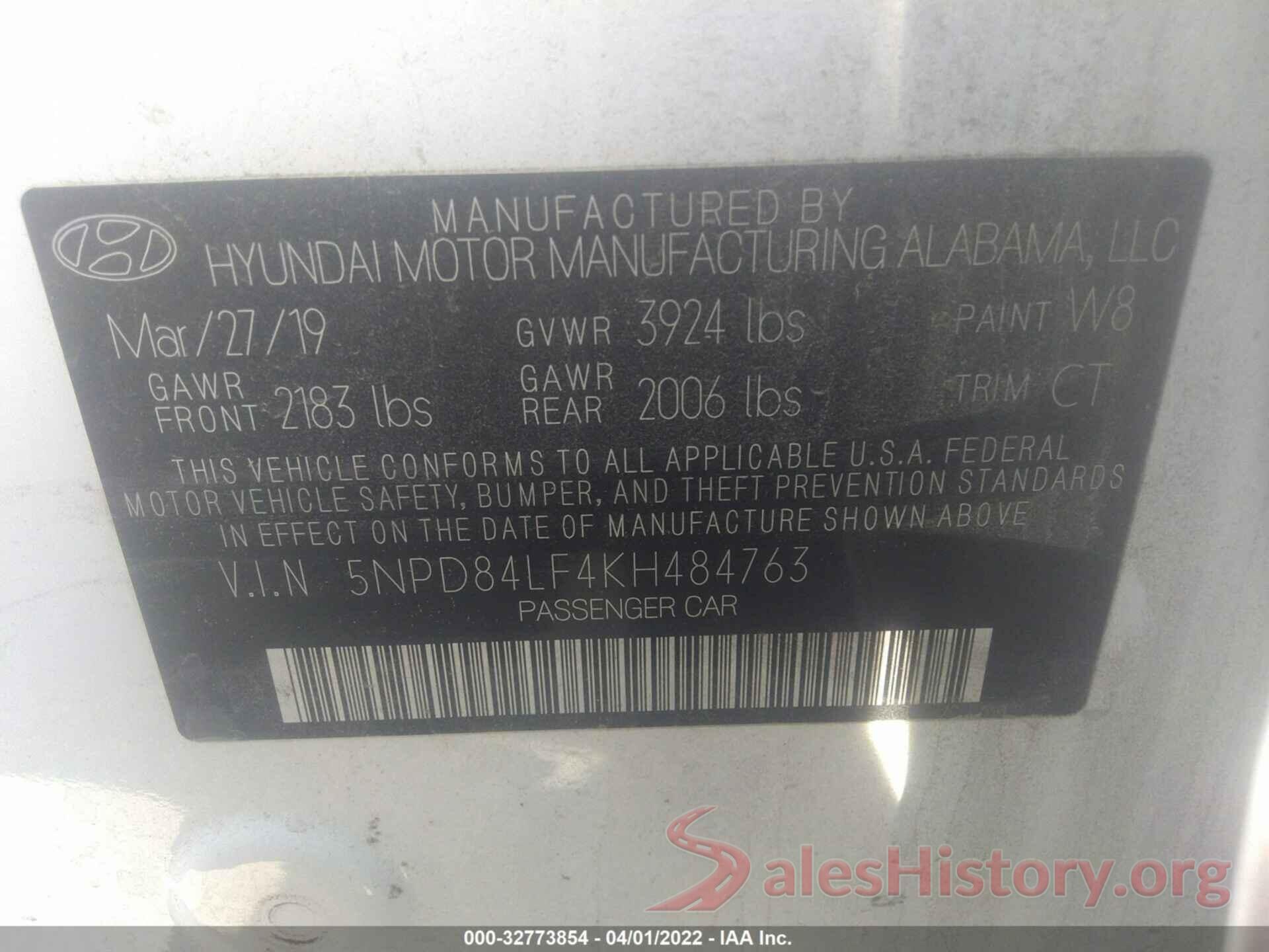 5NPD84LF4KH484763 2019 HYUNDAI ELANTRA