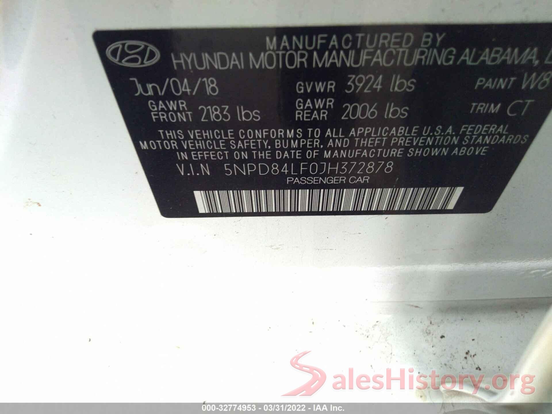 5NPD84LF0JH372878 2018 HYUNDAI ELANTRA