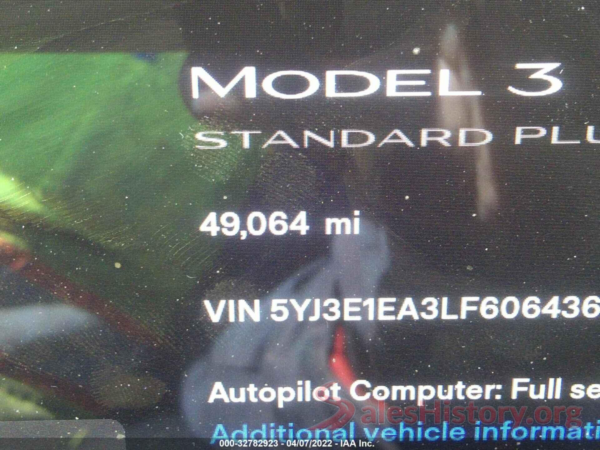 5YJ3E1EA3LF606436 2020 TESLA MODEL 3