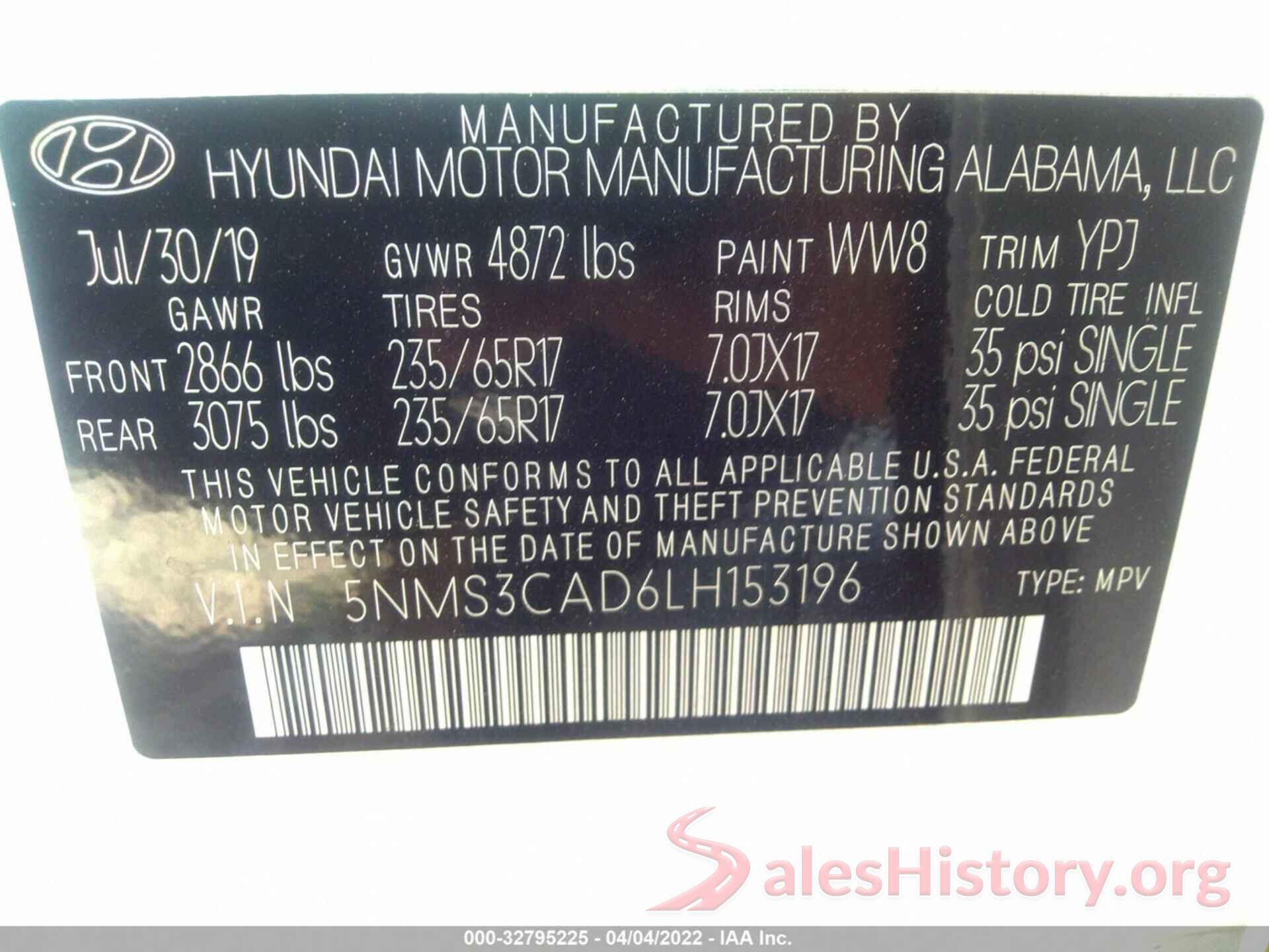 5NMS3CAD6LH153196 2020 HYUNDAI SANTA FE