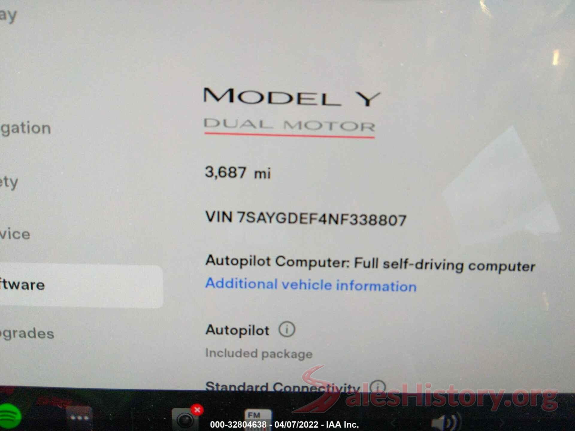 7SAYGDEF4NF338807 2022 TESLA MODEL Y