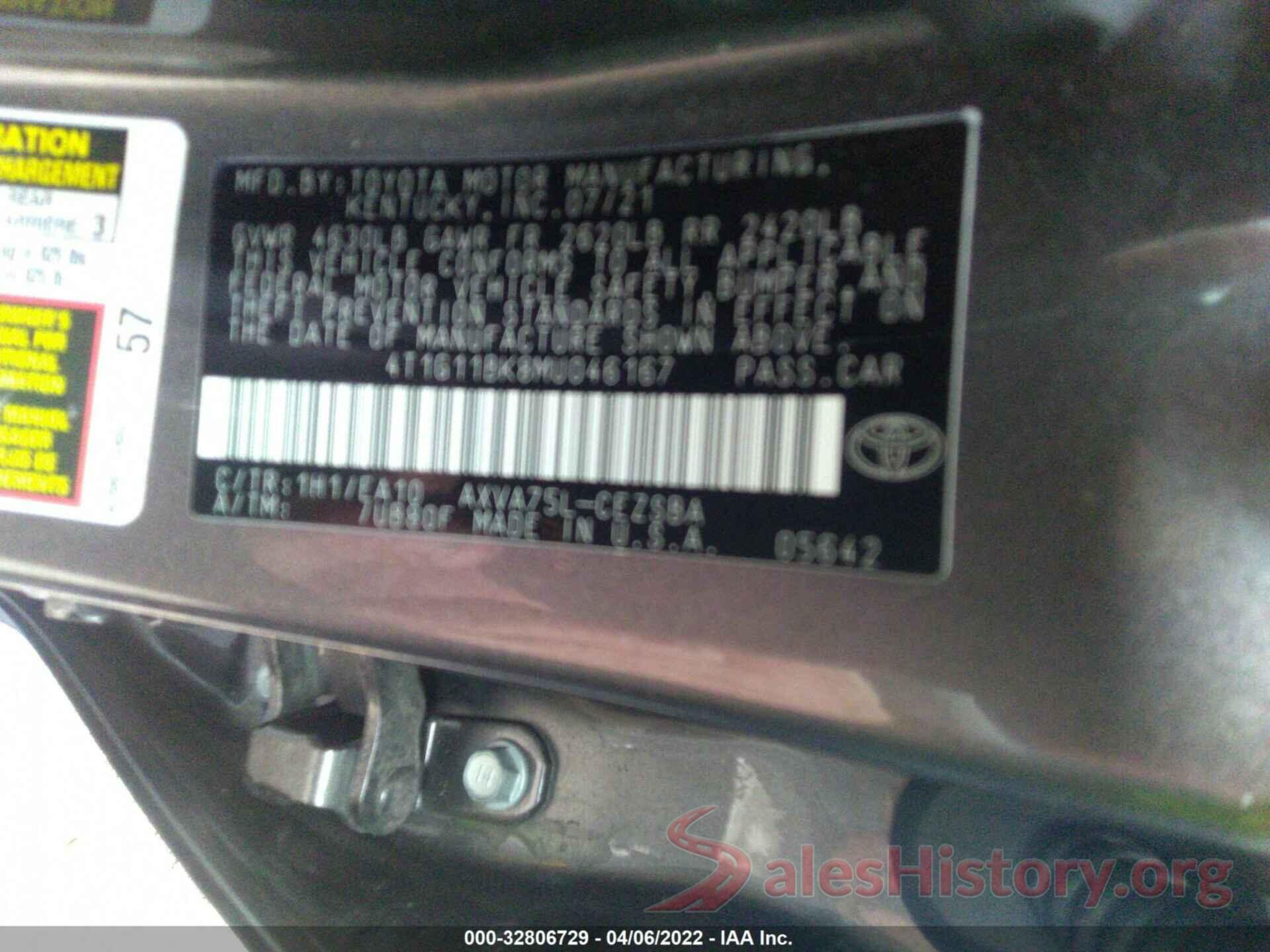 4T1G11BK8MU046167 2021 TOYOTA CAMRY