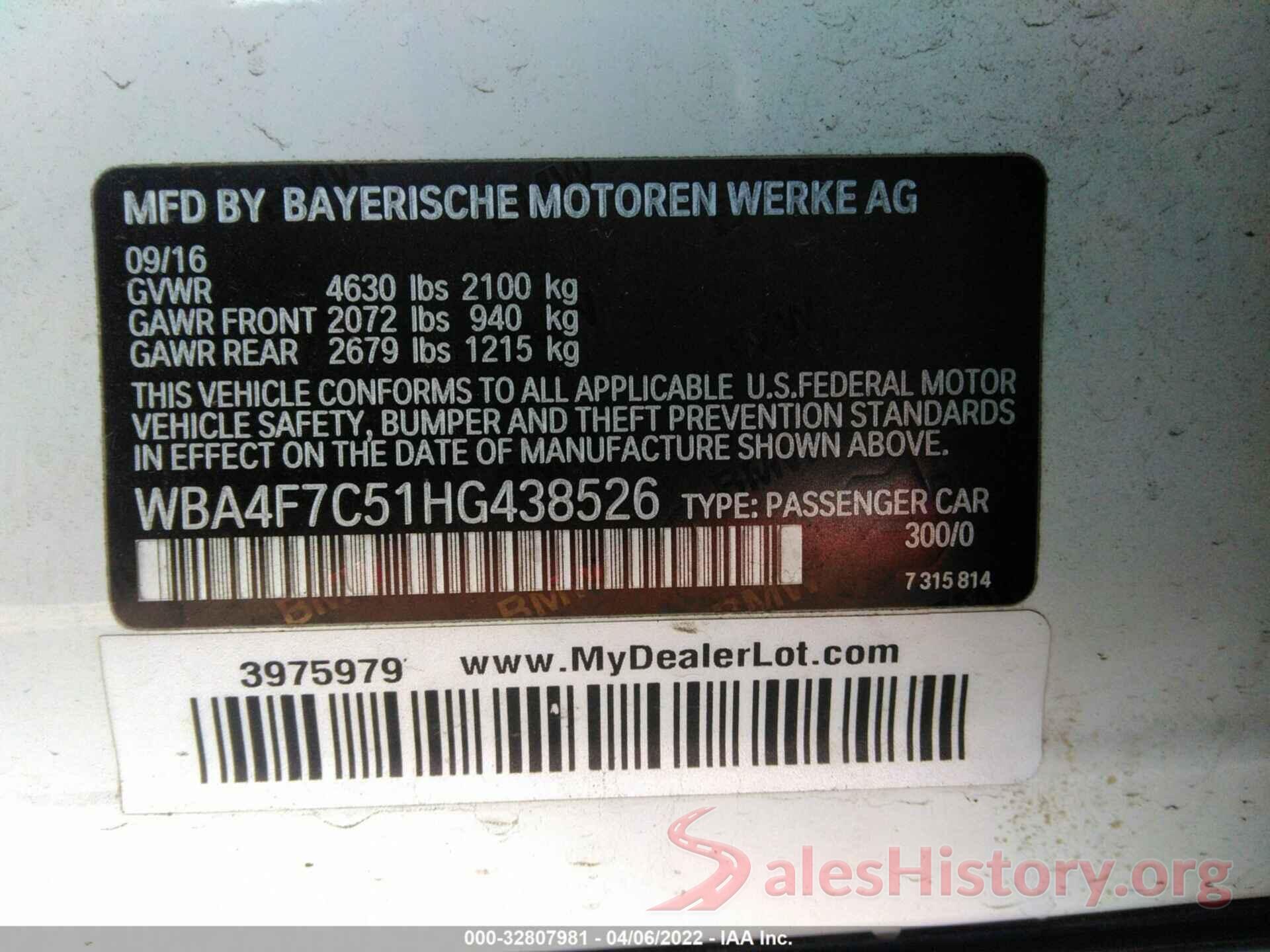 WBA4F7C51HG438526 2017 BMW 4 SERIES