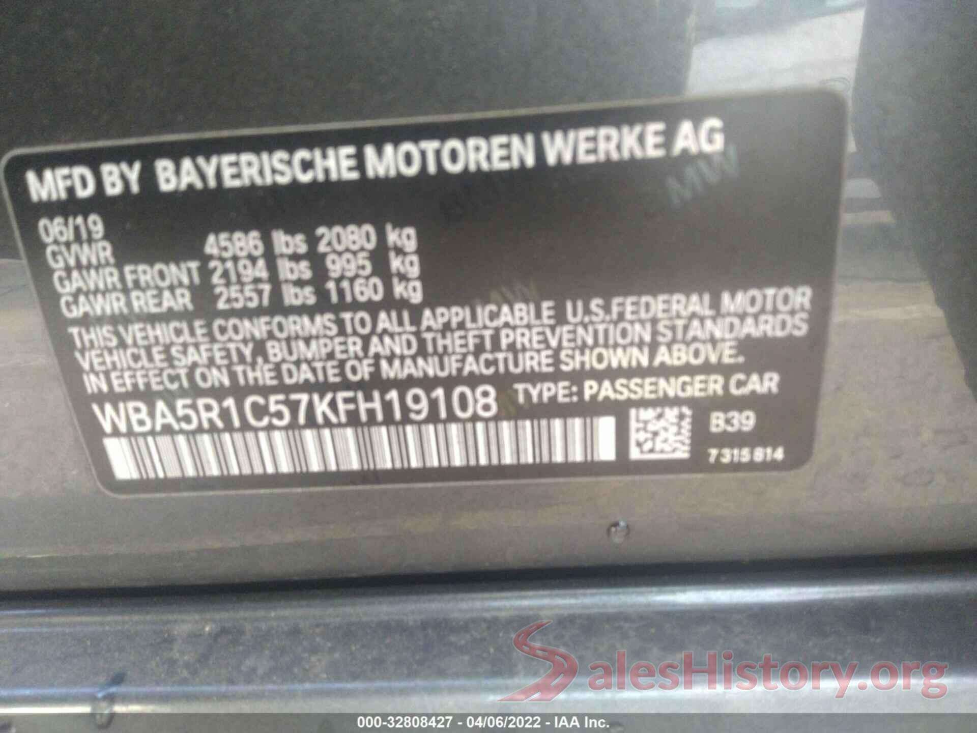 WBA5R1C57KFH19108 2019 BMW 3 SERIES