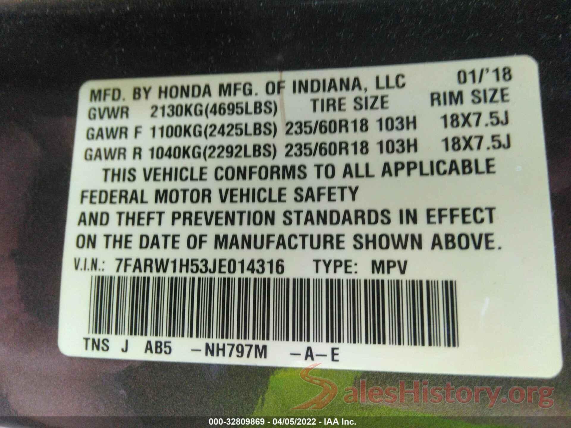 7FARW1H53JE014316 2018 HONDA CR-V