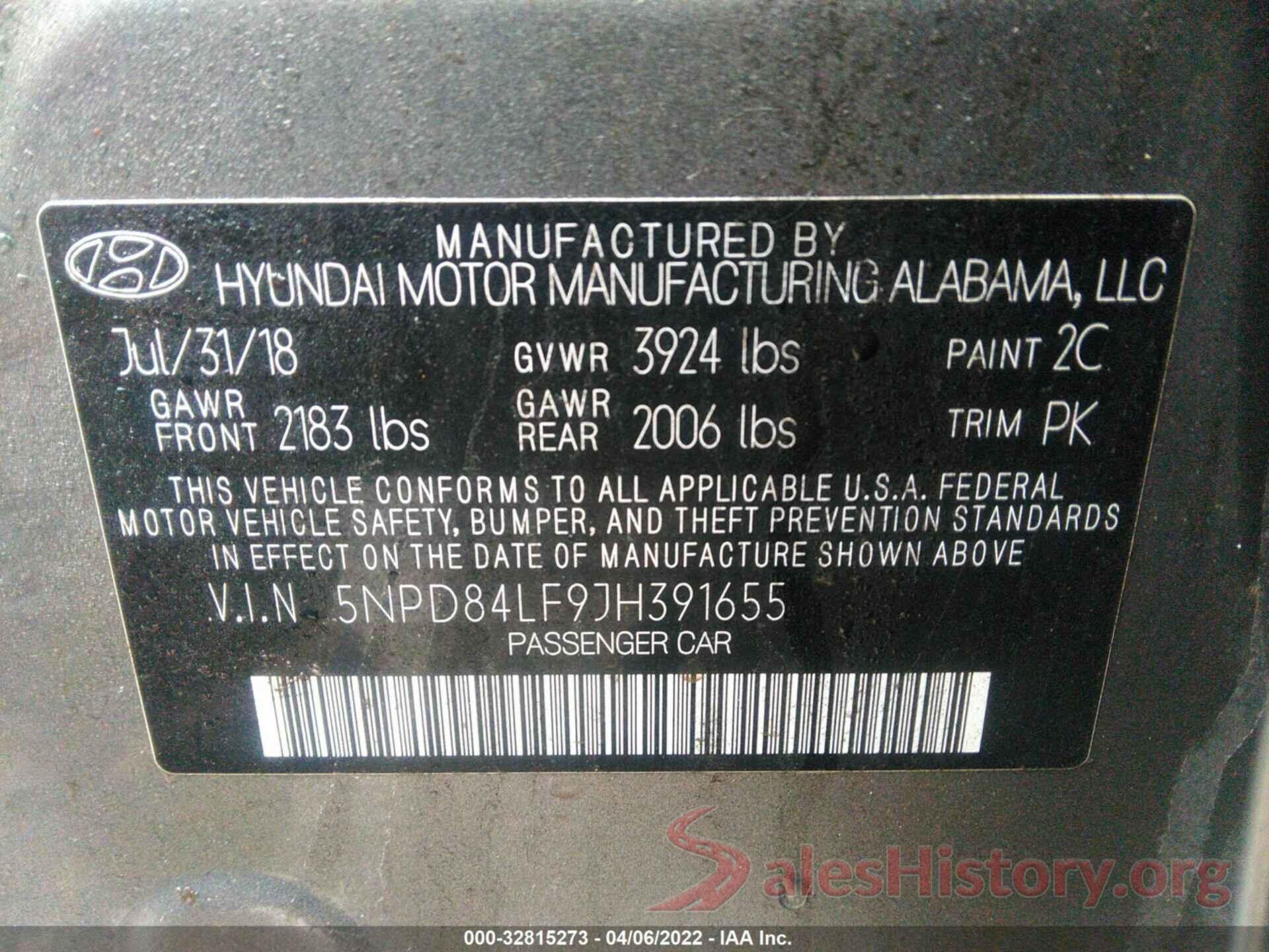 5NPD84LF9JH391655 2018 HYUNDAI ELANTRA