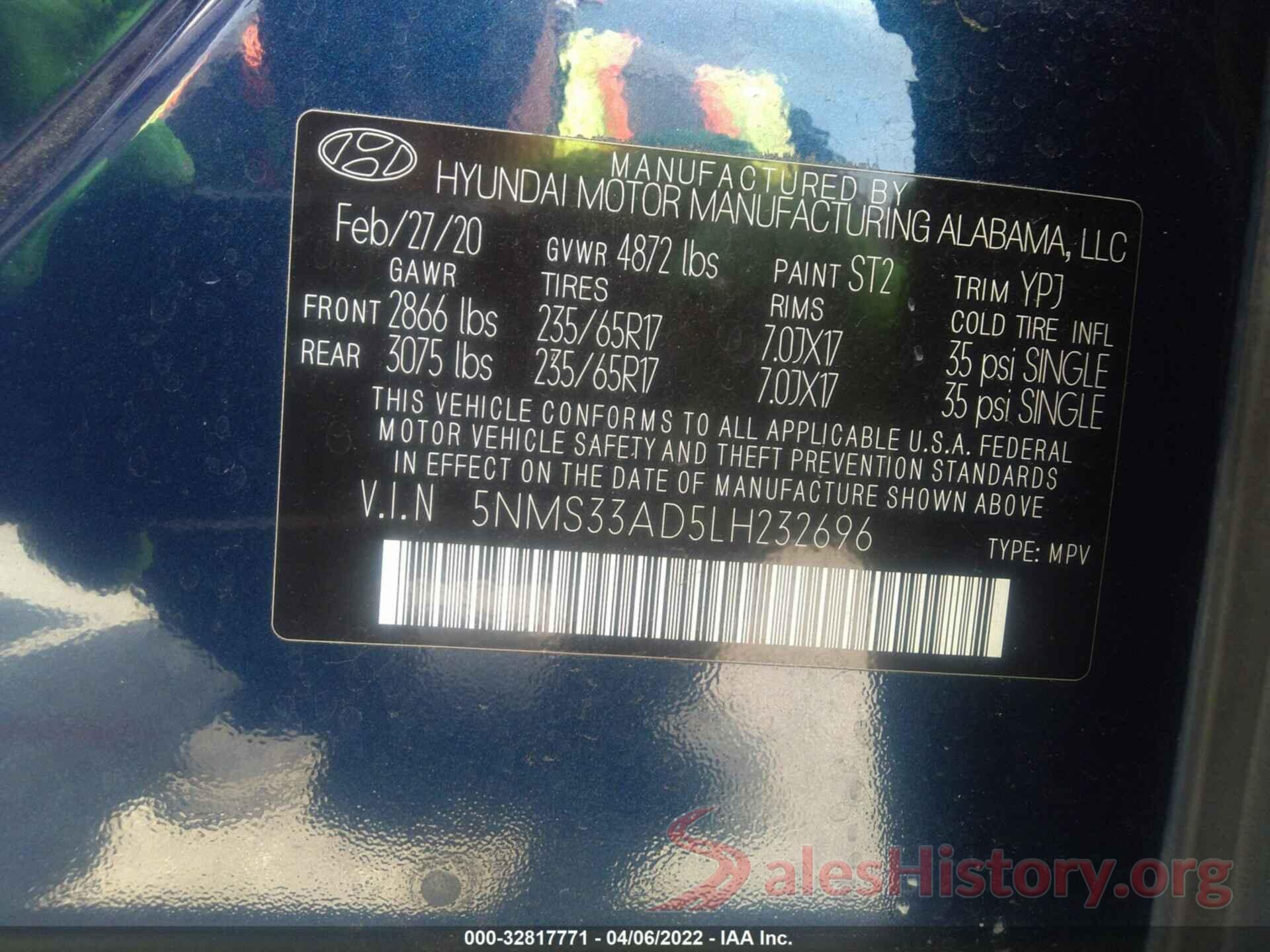 5NMS33AD5LH232696 2020 HYUNDAI SANTA FE