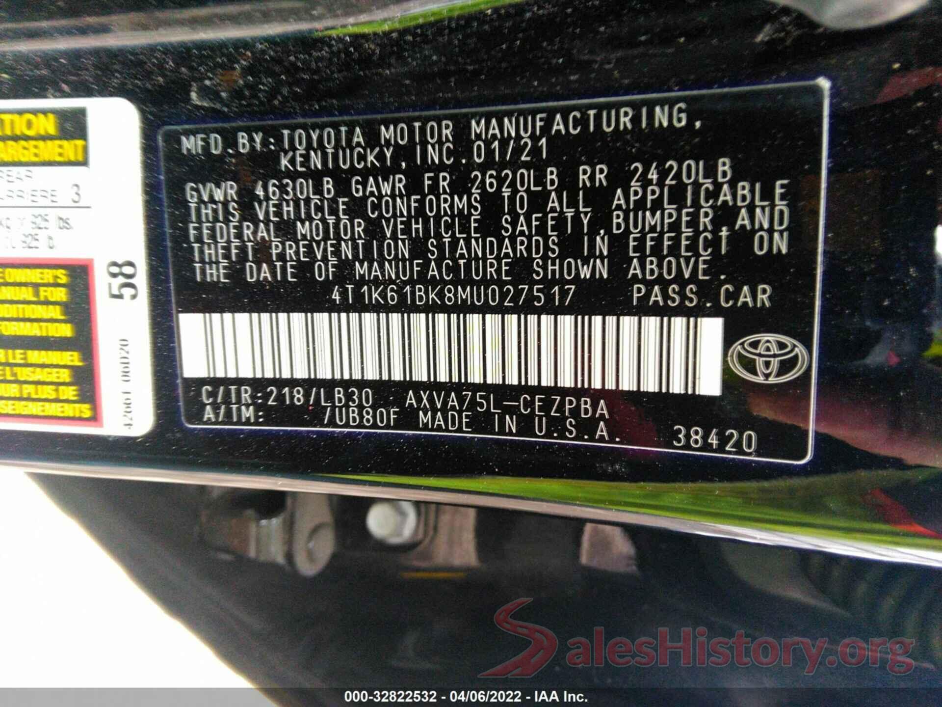 4T1K61BK8MU027517 2021 TOYOTA CAMRY