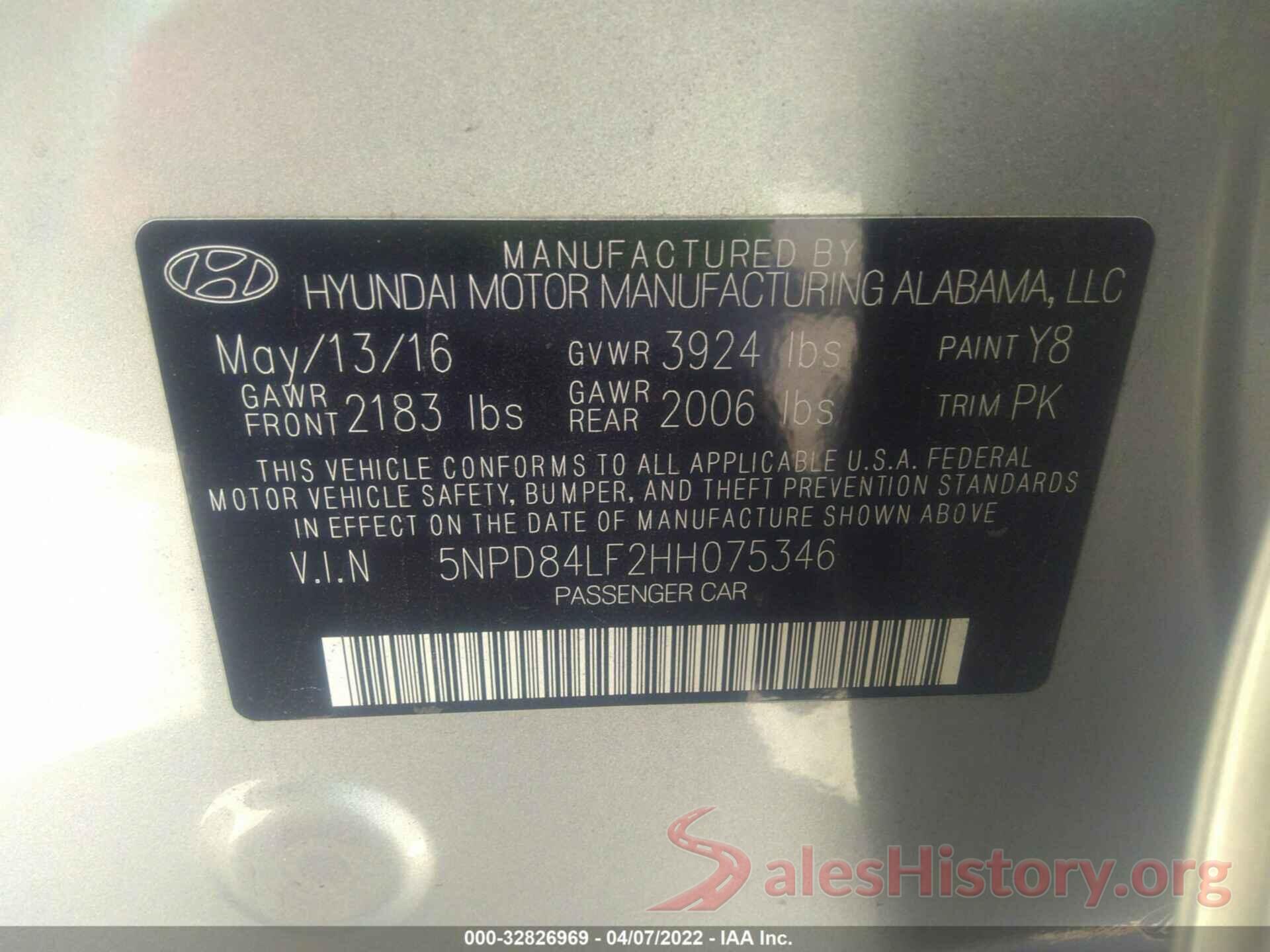 5NPD84LF2HH075346 2017 HYUNDAI ELANTRA