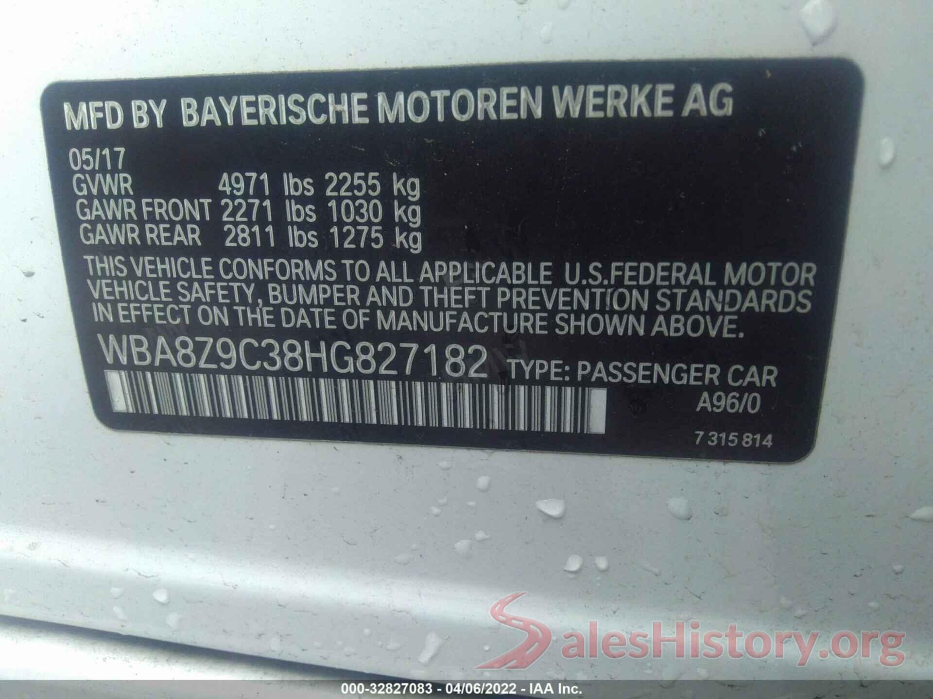 WBA8Z9C38HG827182 2017 BMW 3 SERIES