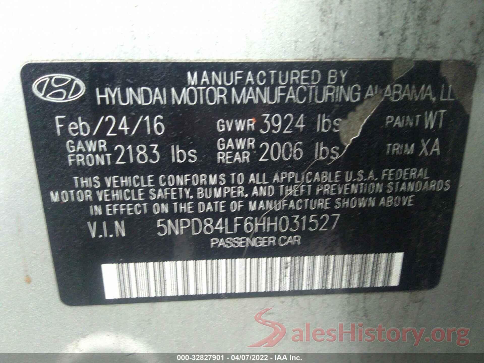 5NPD84LF6HH031527 2017 HYUNDAI ELANTRA