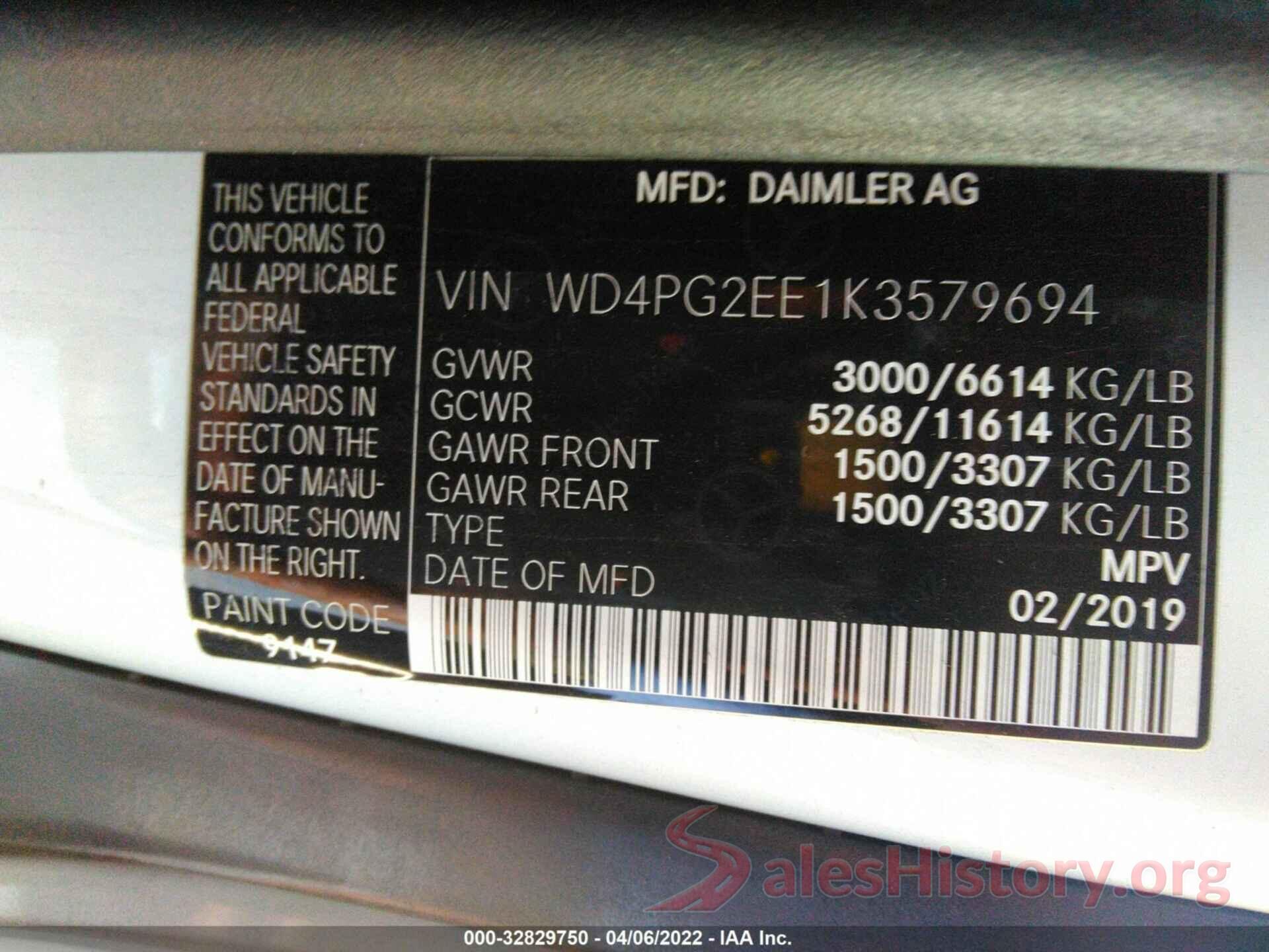 WD4PG2EE1K3579694 2019 MERCEDES-BENZ METRIS PASSENGER VAN