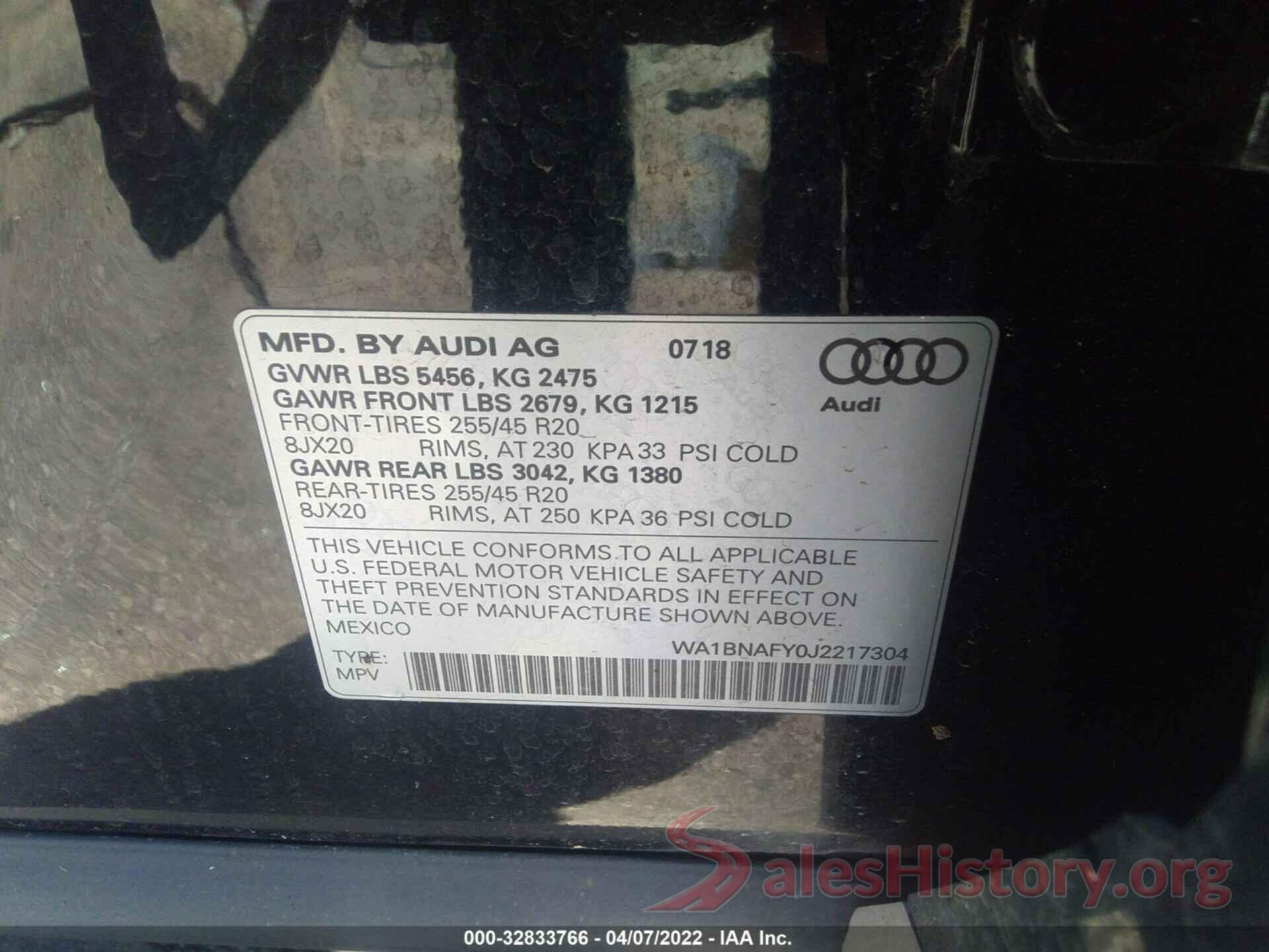 WA1BNAFY0J2217304 2018 AUDI Q5