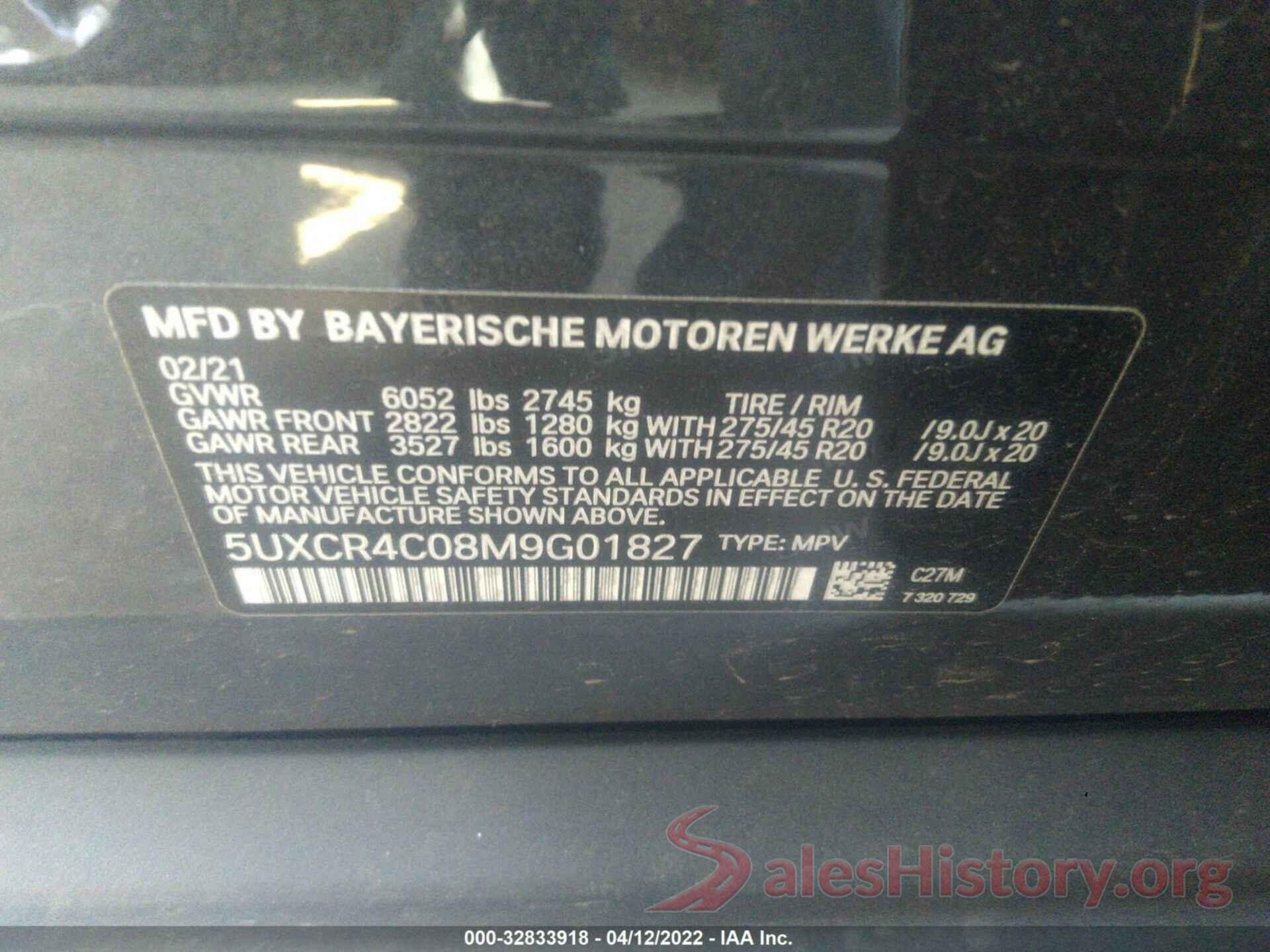 5UXCR4C08M9G01827 2021 BMW X5