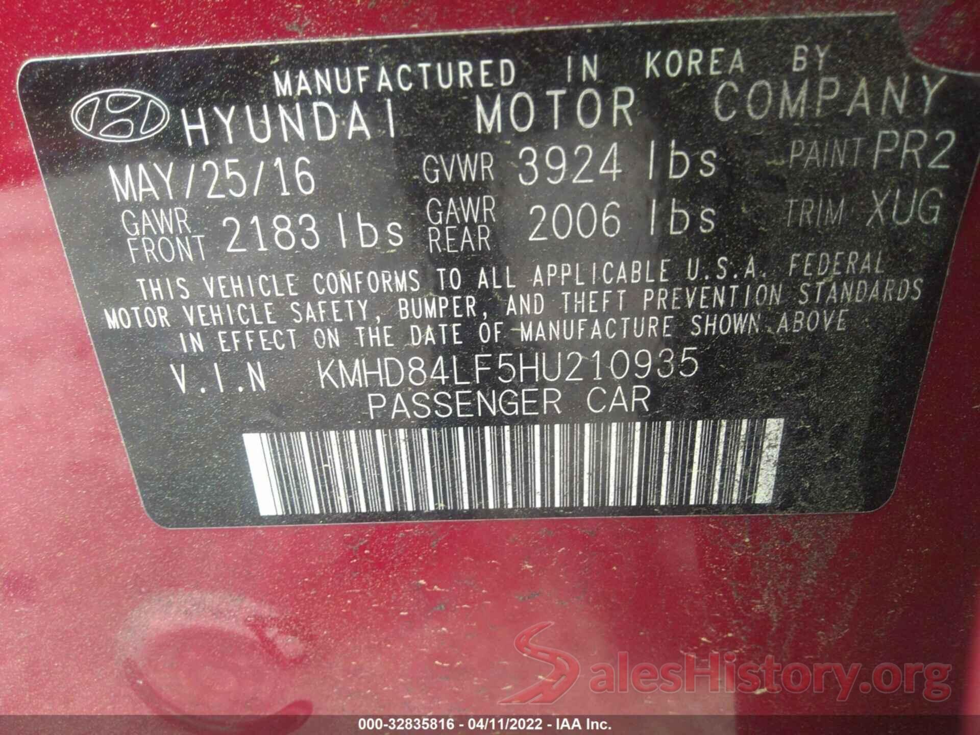 KMHD84LF5HU210935 2017 HYUNDAI ELANTRA