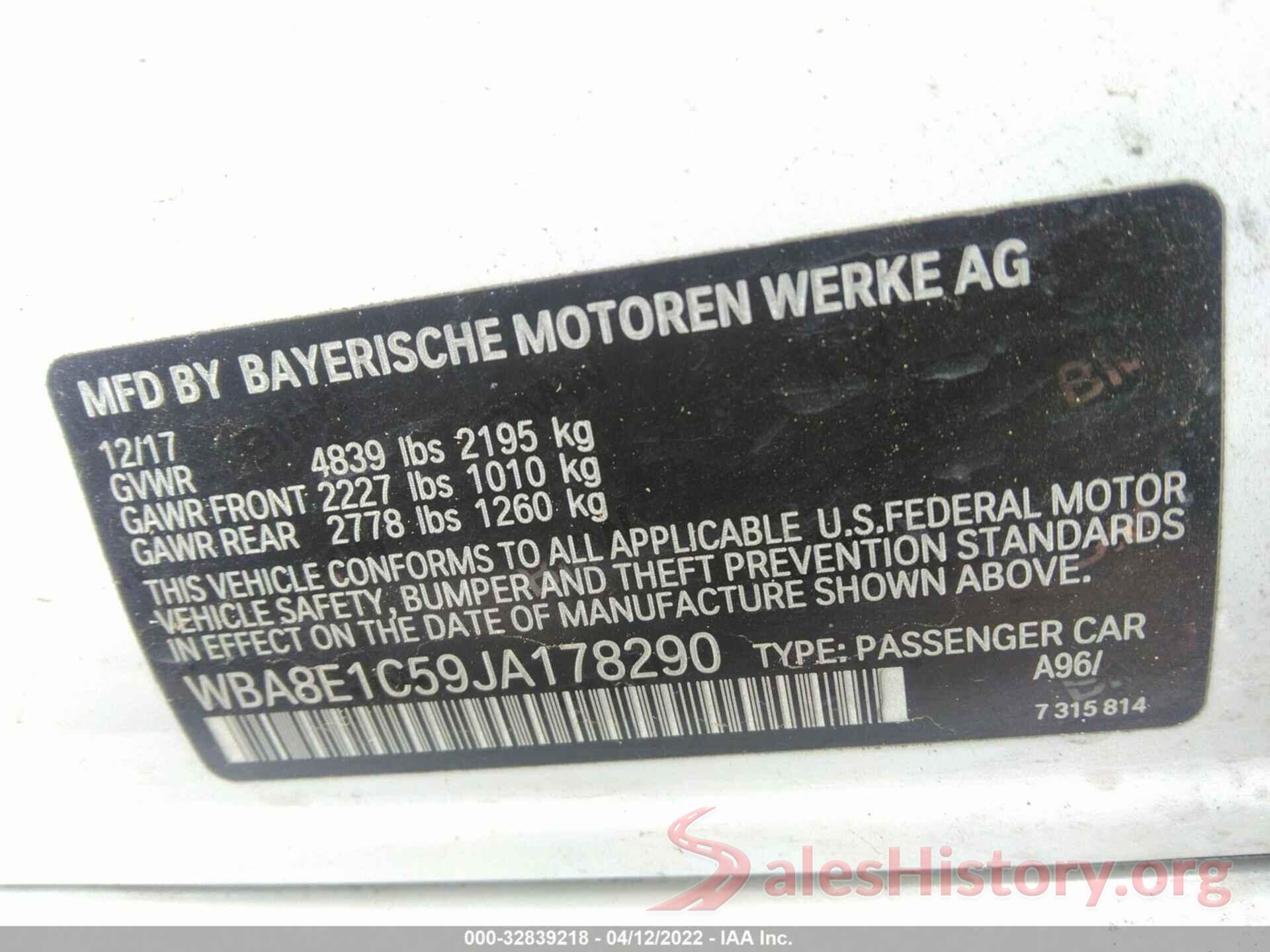 WBA8E1C59JA178290 2018 BMW 3 SERIES