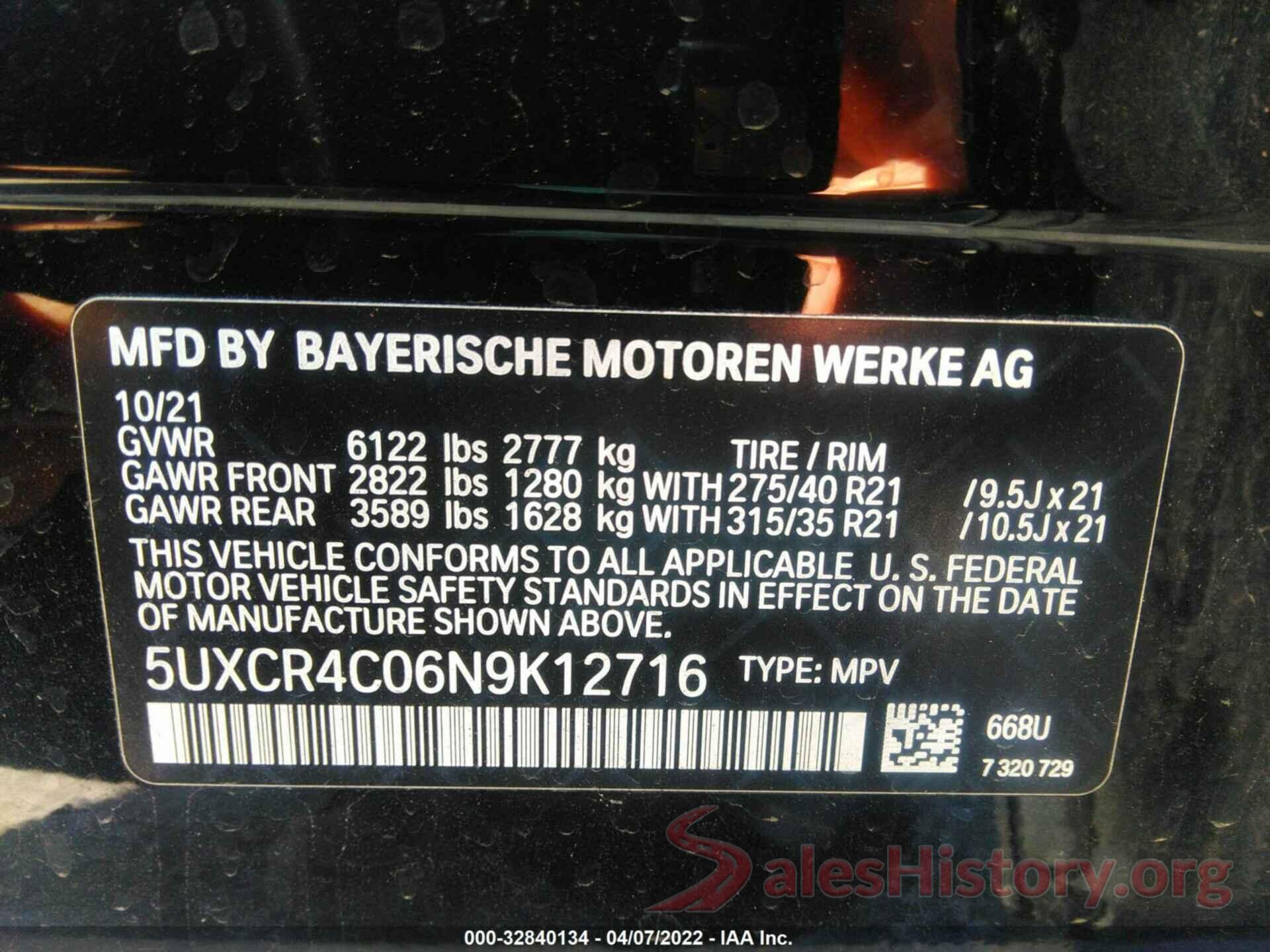 5UXCR4C06N9K12716 2022 BMW X5