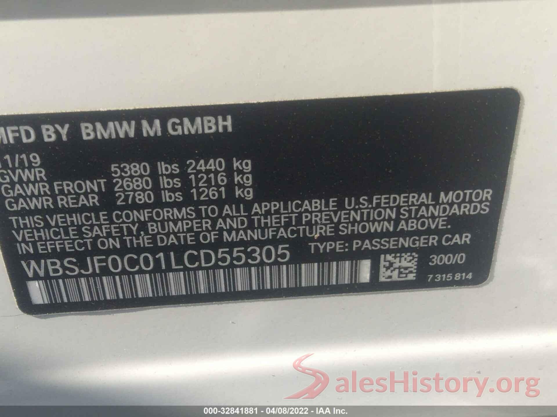 WBSJF0C01LCD55305 2020 BMW M5