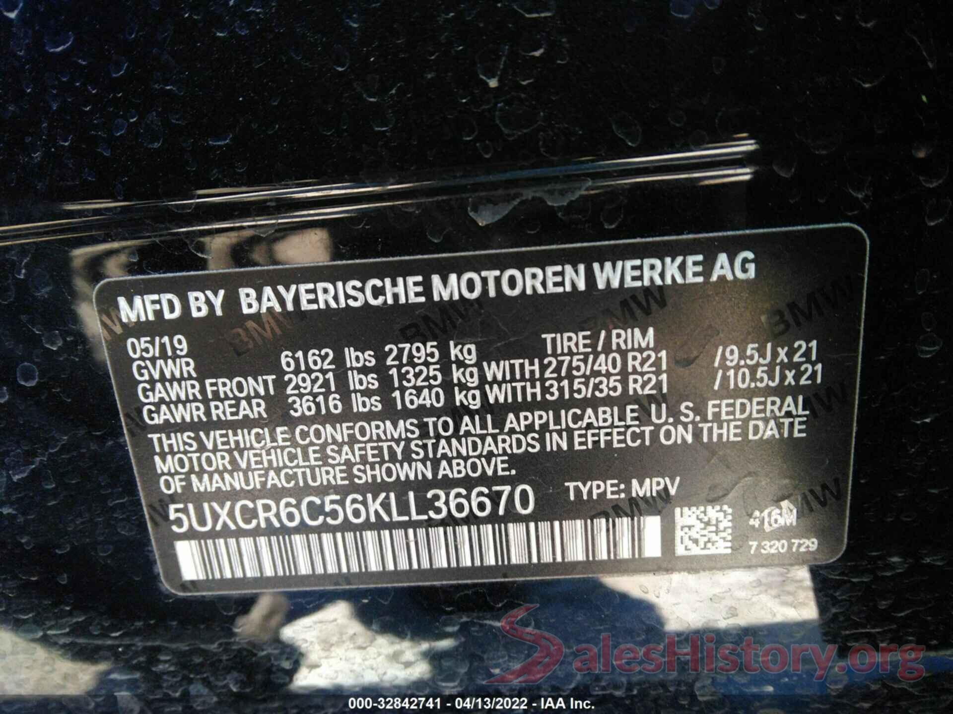 5UXCR6C56KLL36670 2019 BMW X5