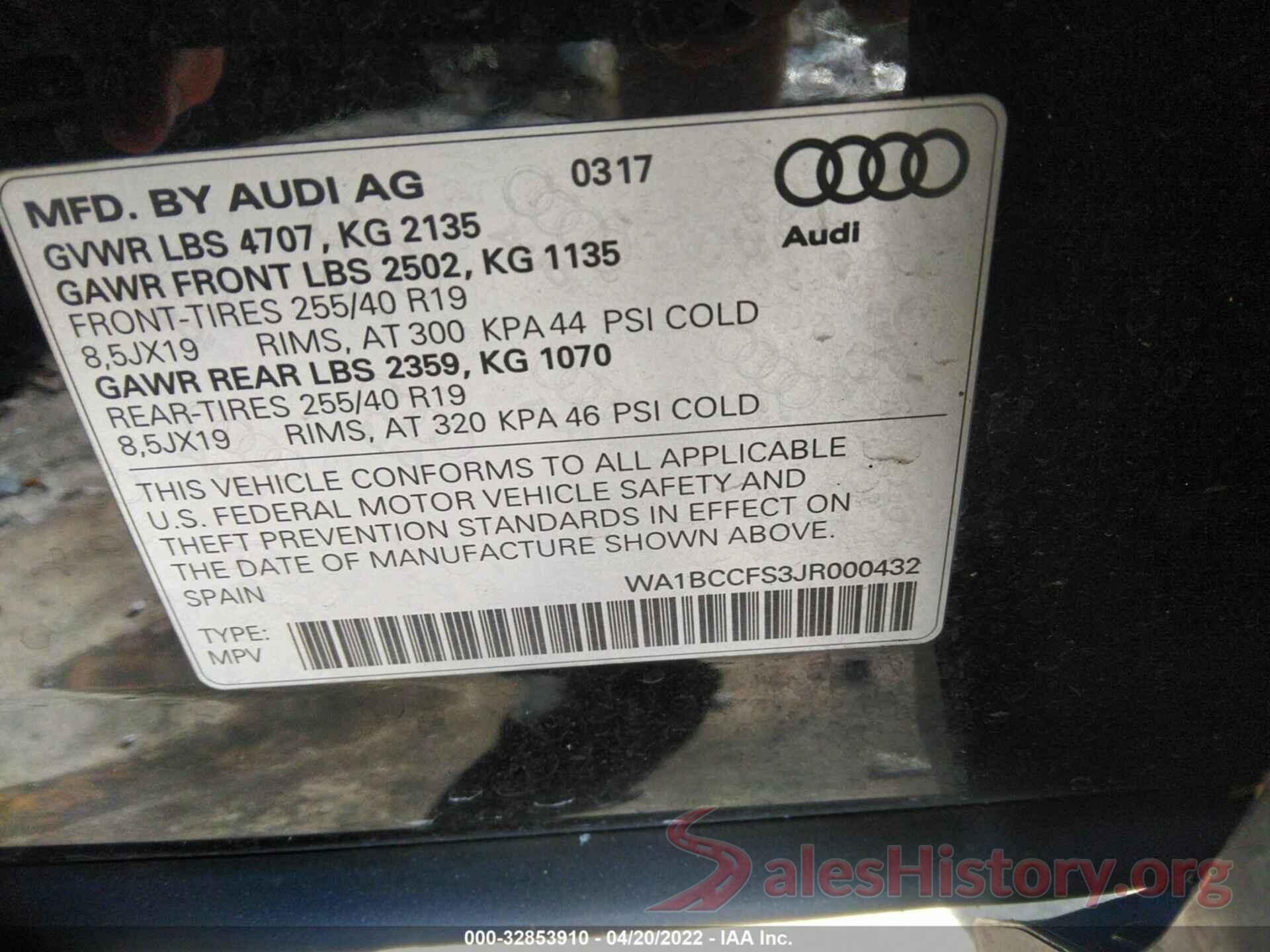 WA1BCCFS3JR000432 2018 AUDI Q3