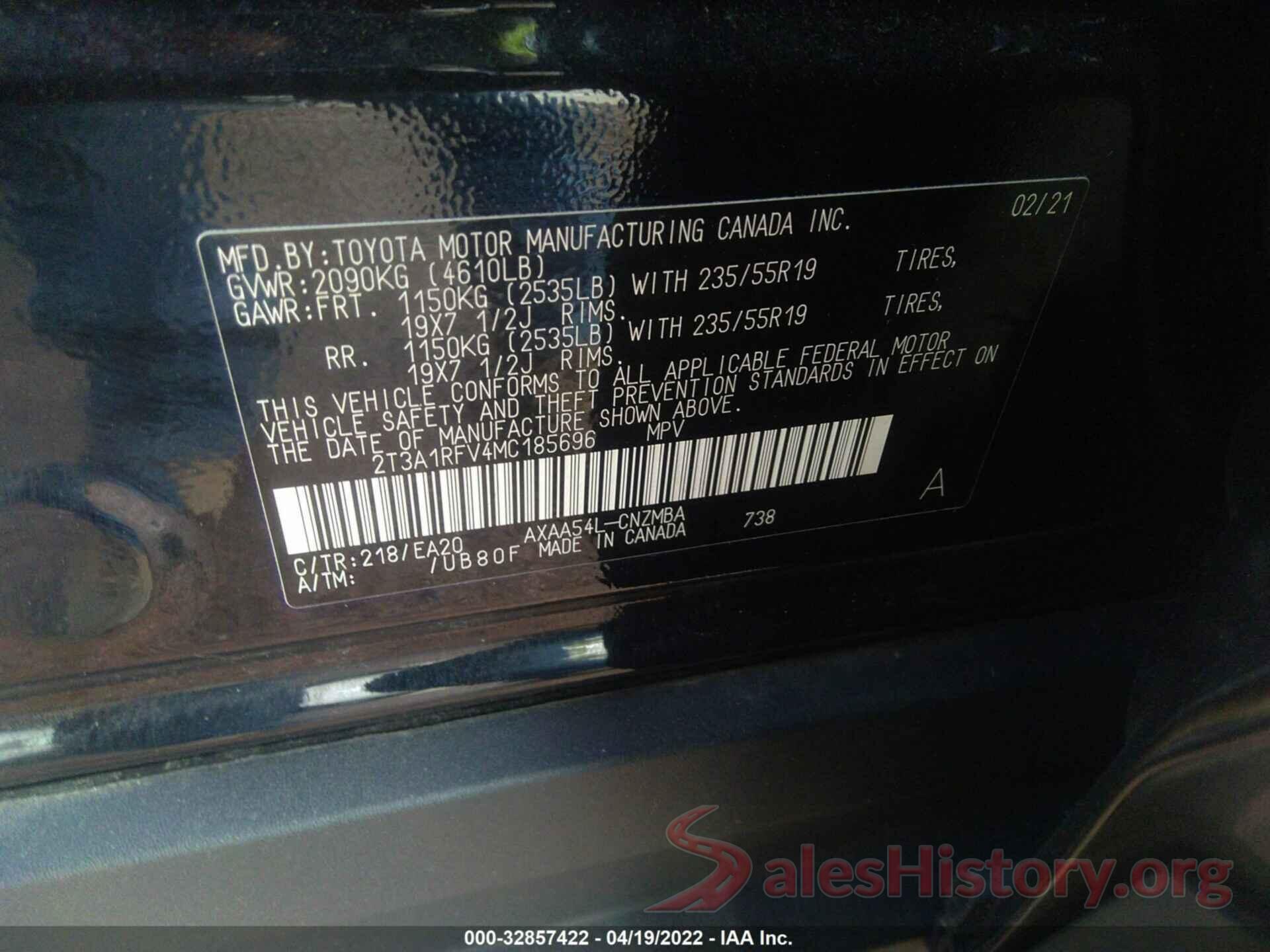 2T3A1RFV4MC185696 2021 TOYOTA RAV4