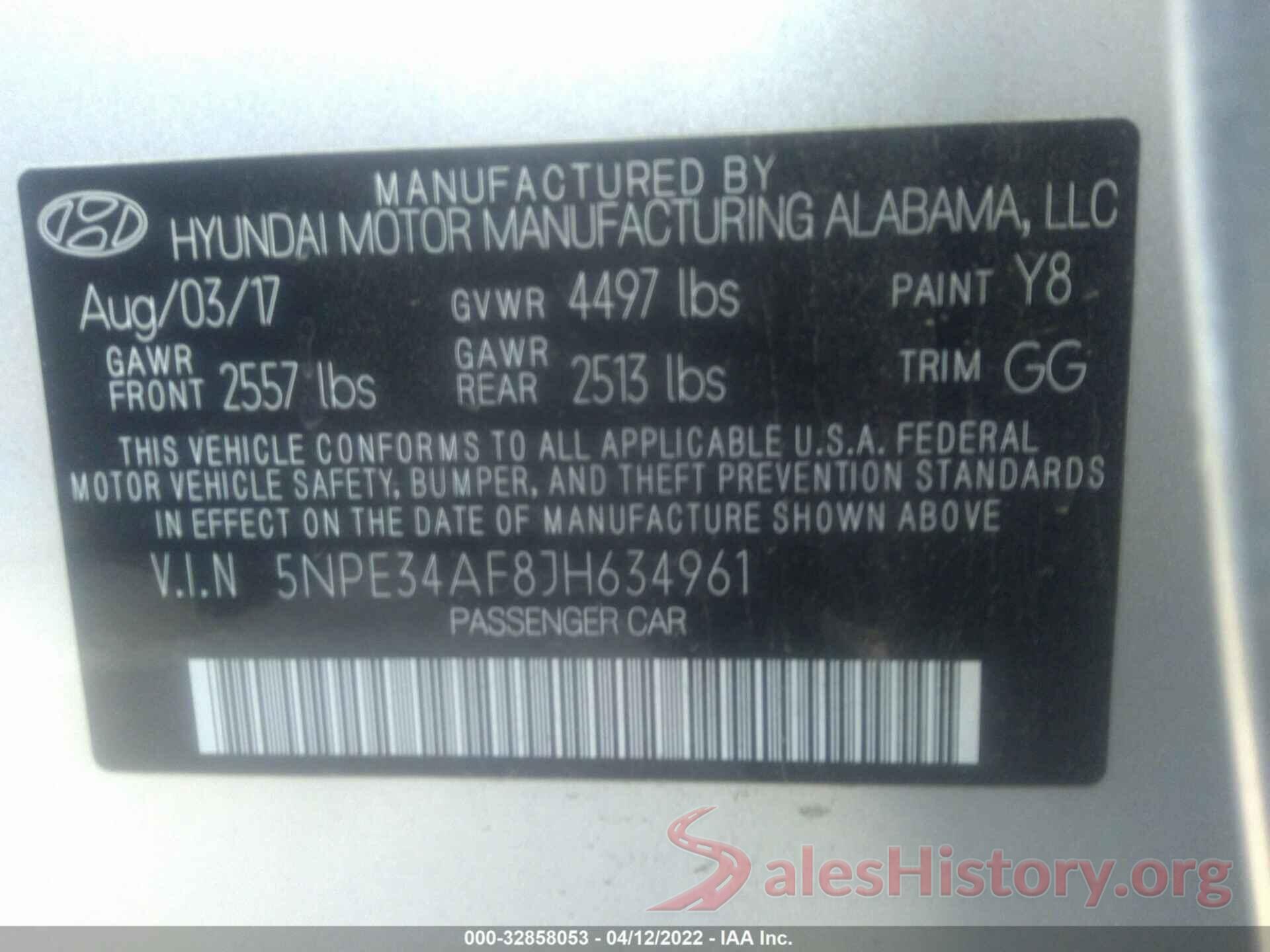 5NPE34AF8JH634961 2018 HYUNDAI SONATA