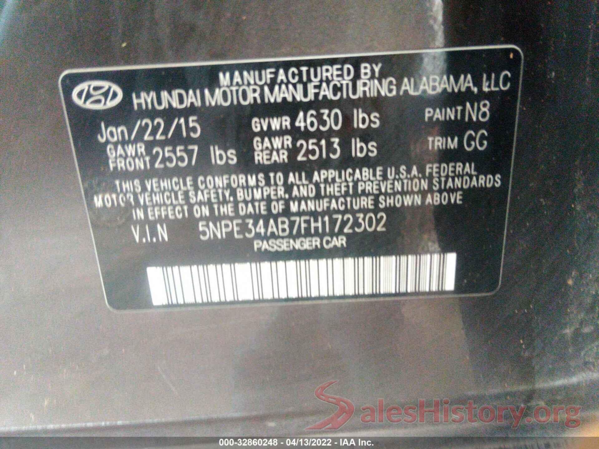 5NPE34AB7FH172302 2015 HYUNDAI SONATA